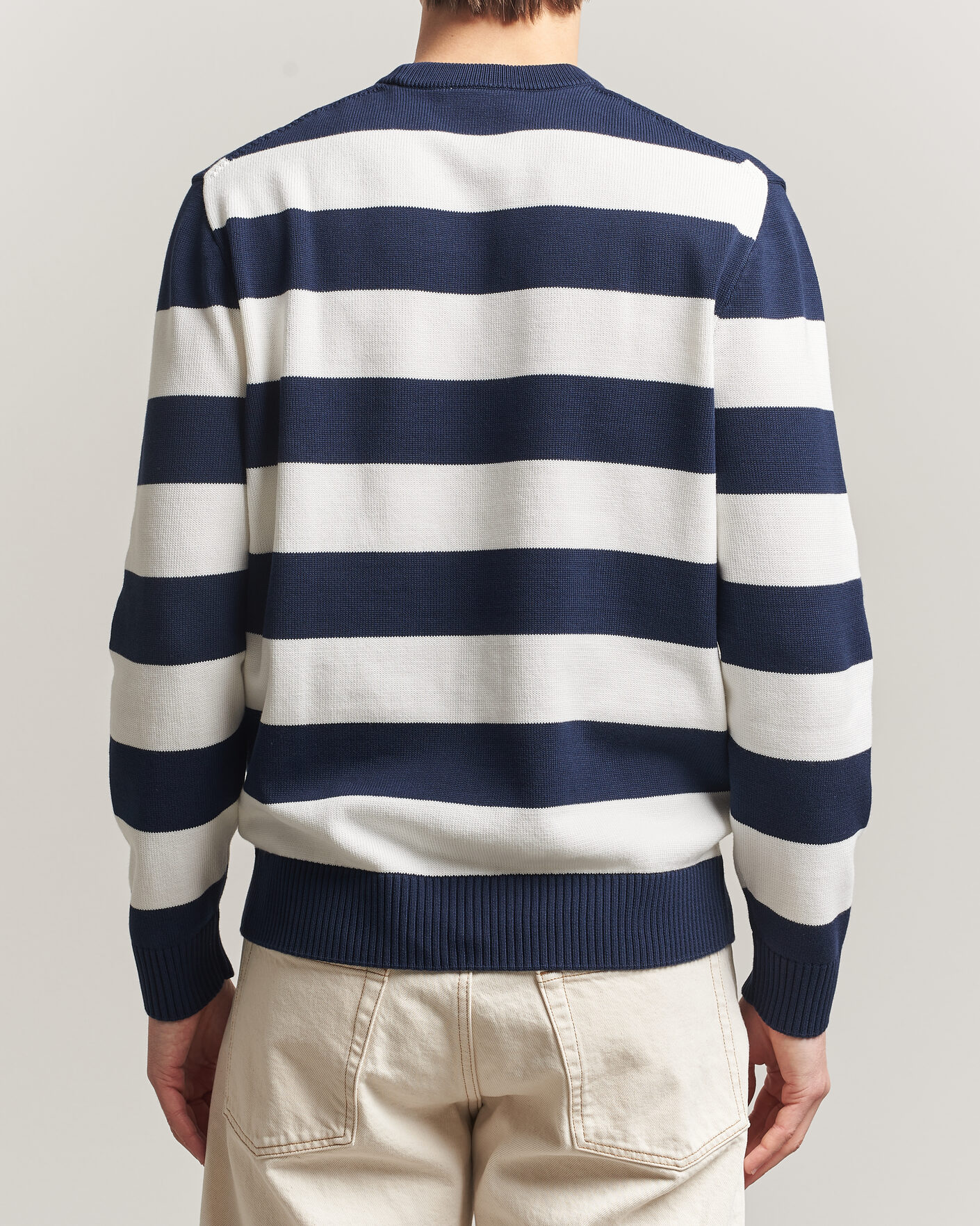 Heren | Truien | Lacoste | Cotton Knitted Striped Sweater Navy Blue/Flour