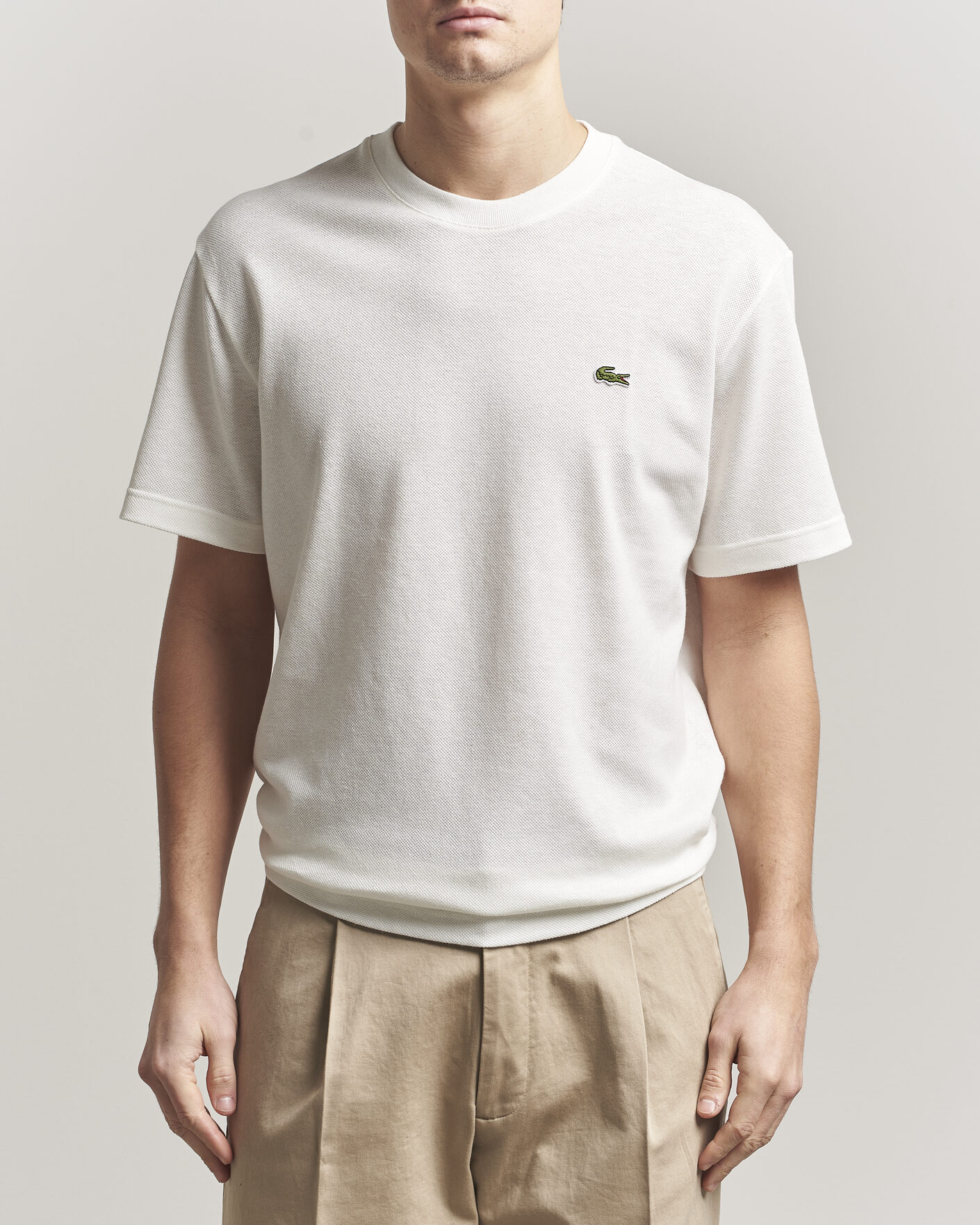 Heren | T-shirts | Lacoste | Cotton/Linen Pique T-Shirt Flour