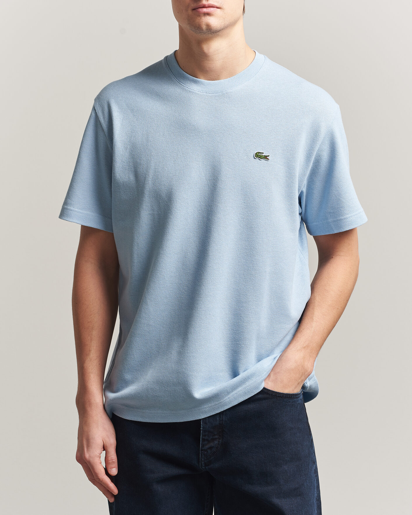 Heren | T-shirts | Lacoste | Cotton/Linen Pique T-Shirt Light Blue