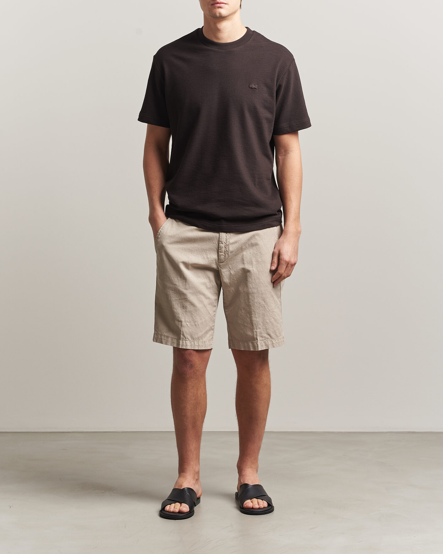 Heren | T-shirts | Lacoste | Textured Cotton T-Shirt Buffalo Brown