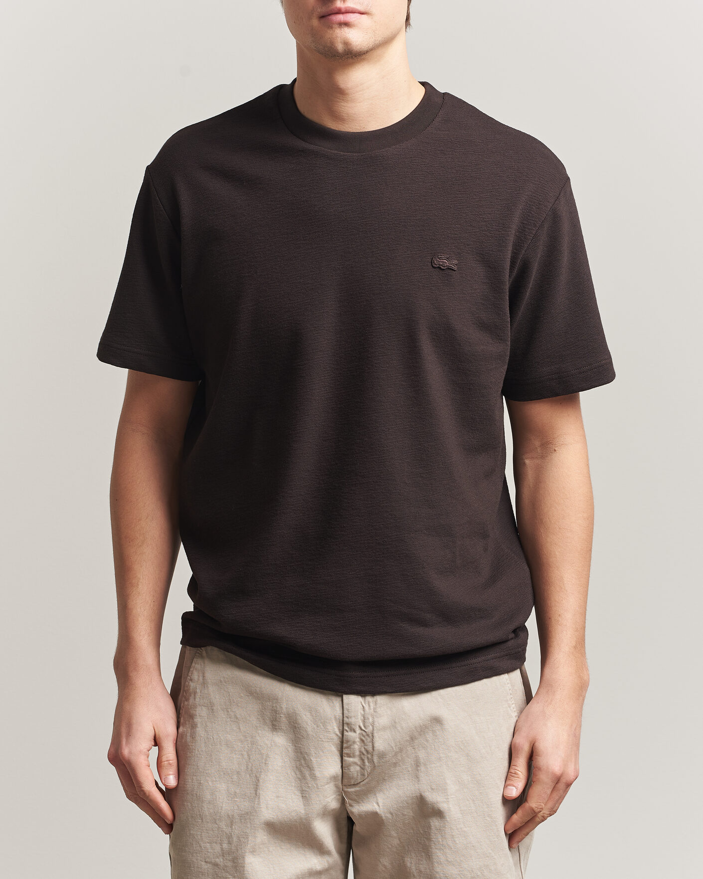 Heren | T-shirts | Lacoste | Textured Cotton T-Shirt Buffalo Brown