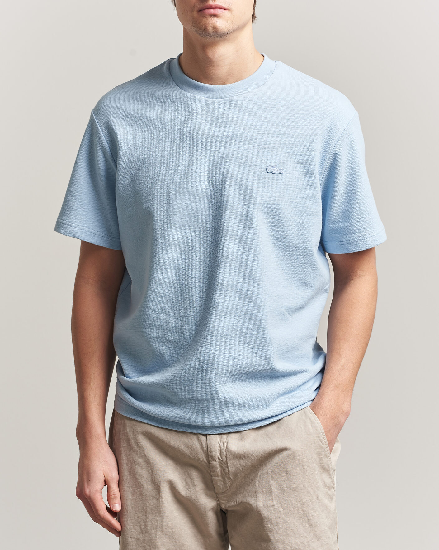 Heren | T-shirts | Lacoste | Textured Cotton T-Shirt Light Blue