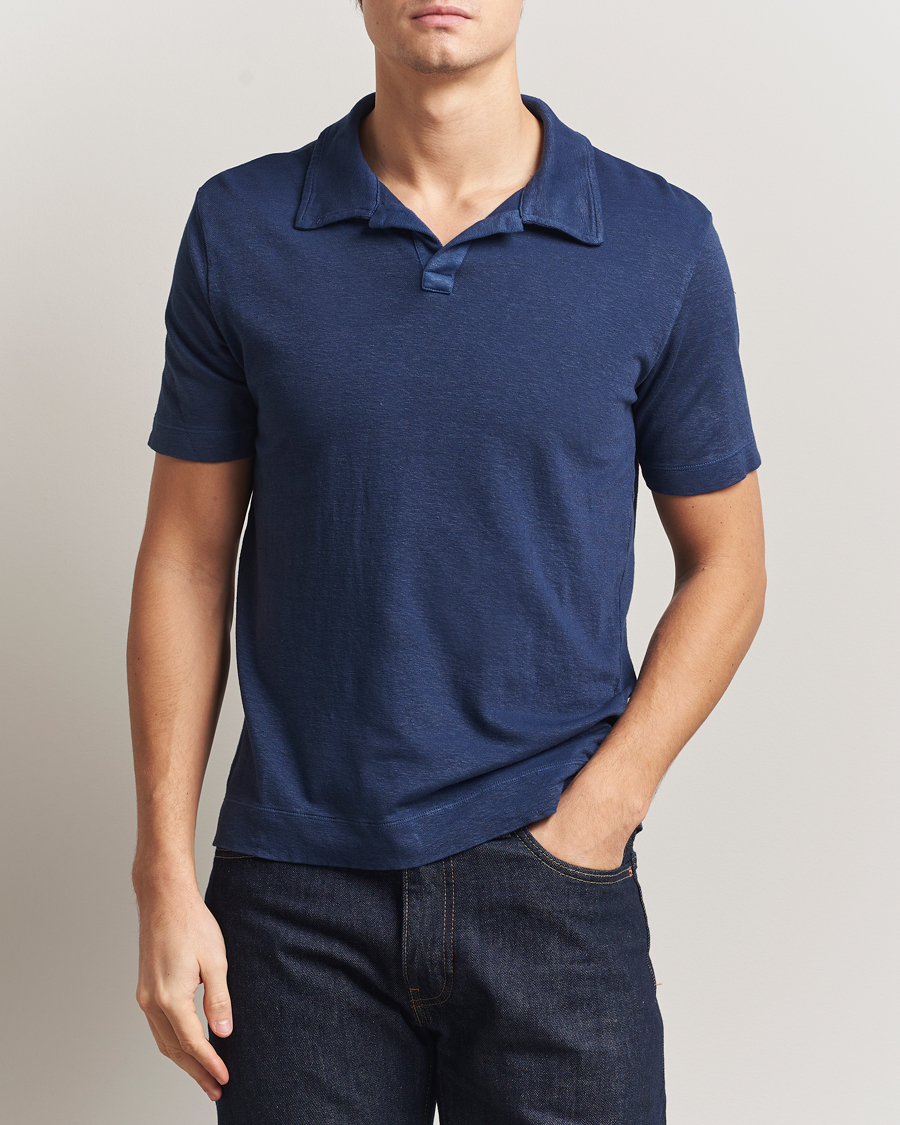 Heren | Polo's | Massimo Alba | Aruba Cotton/Linen Polo Midnight Blue