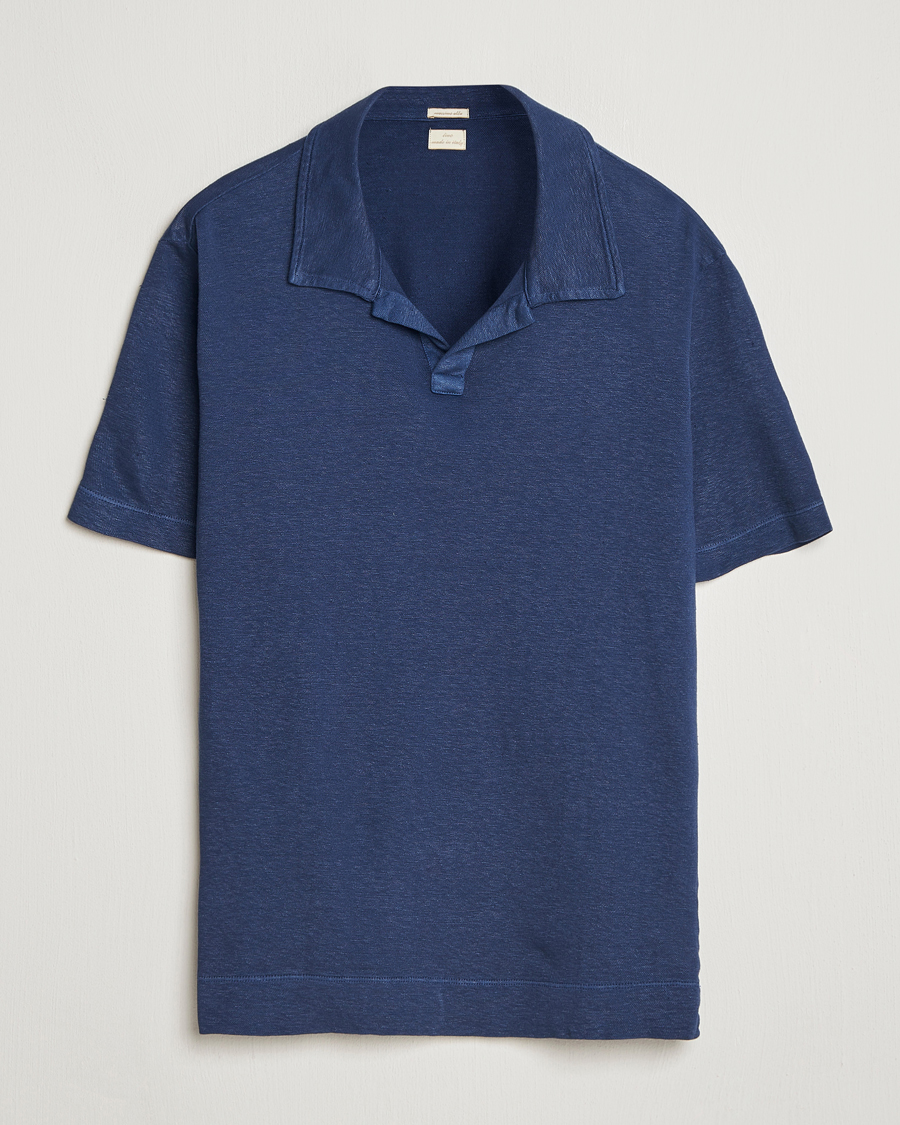 Heren | Polo's | Massimo Alba | Aruba Cotton/Linen Polo Midnight Blue