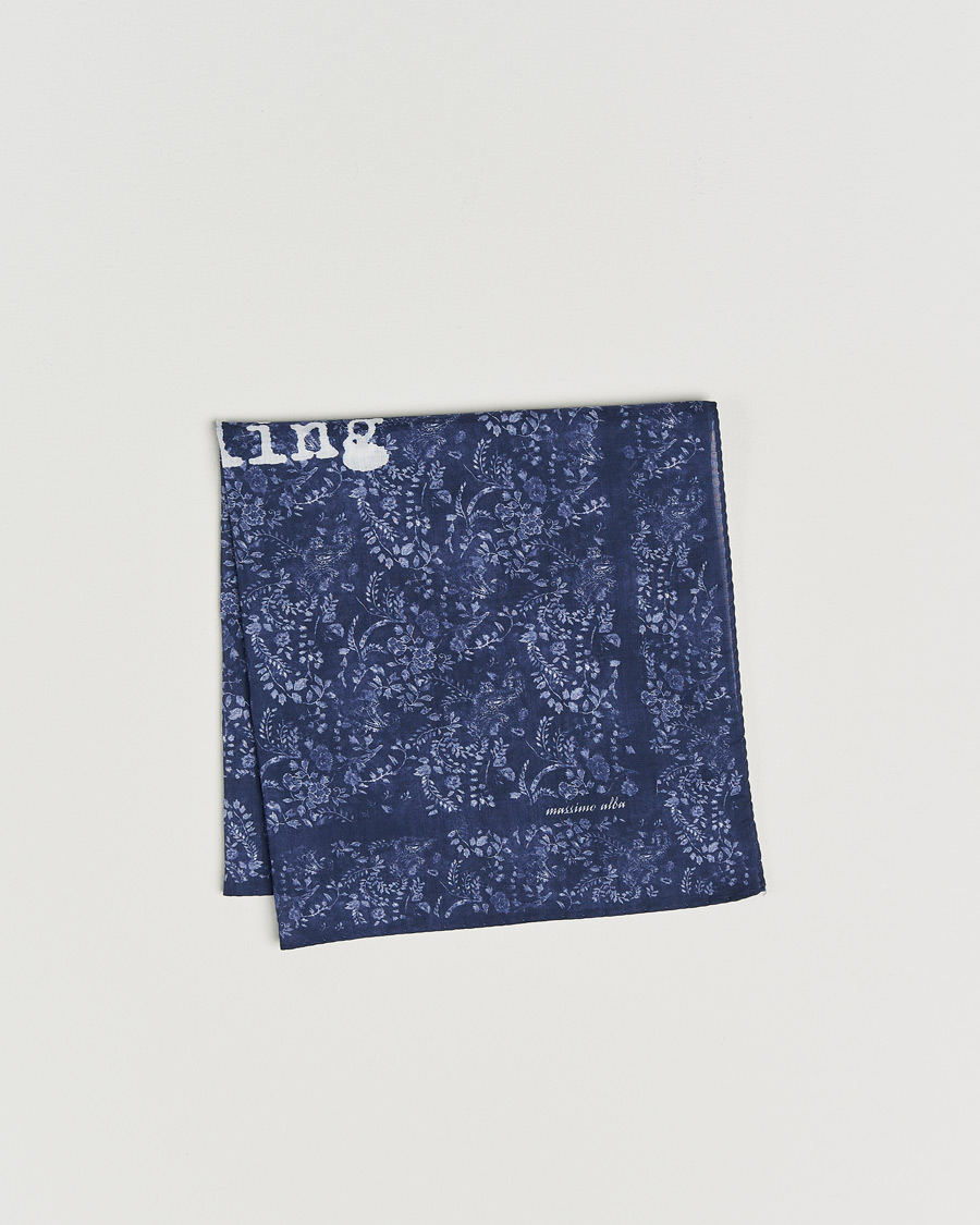 Heren | Pochets | Massimo Alba | Printed Cotton Voile Hankerchief Midnight Blue