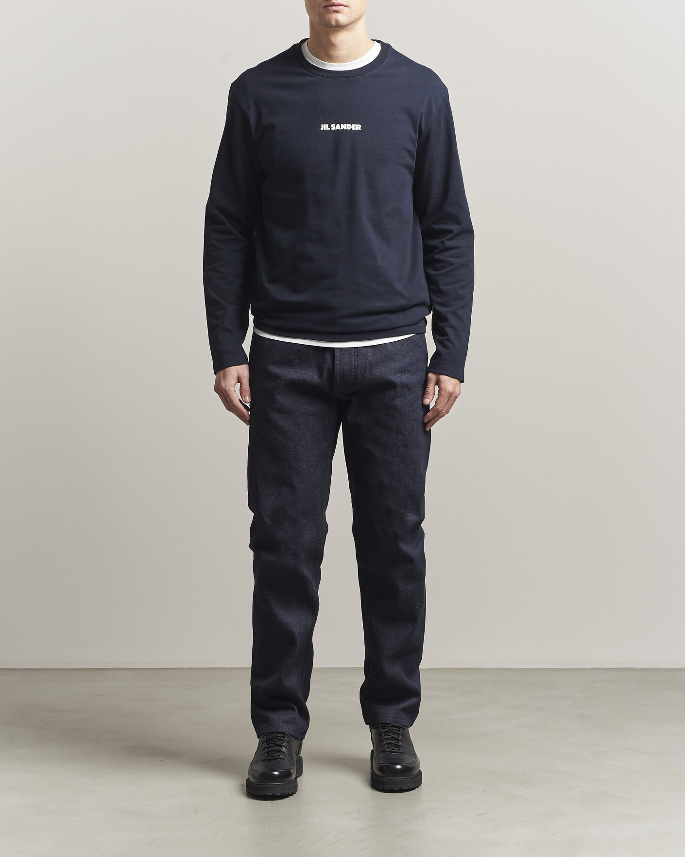 Heren | T-shirts | Jil Sander | Long Sleeve Logo T-Shirt Navy