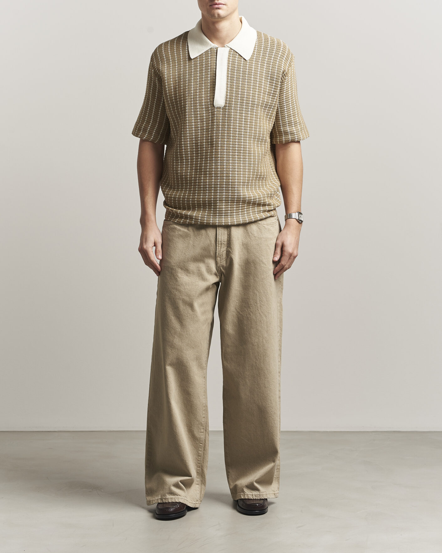 Heren | Polo's | Jil Sander | Net Stitch Knitted Polo Tobacco