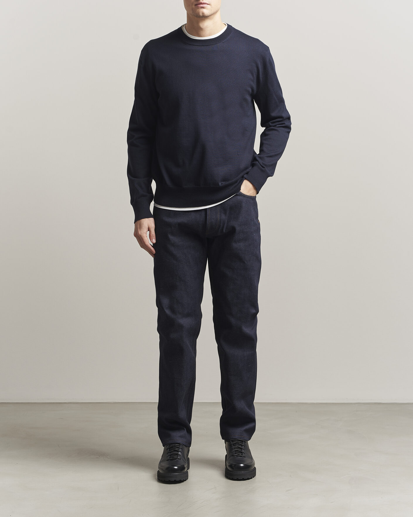Heren | Truien | Jil Sander | Fine Cotton Contrast Pullover Navy