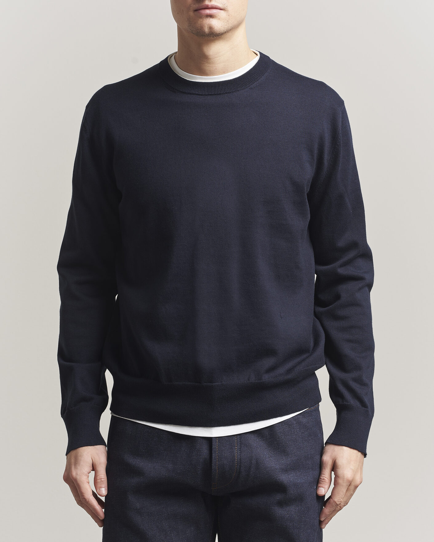 Heren | Truien | Jil Sander | Fine Cotton Contrast Pullover Navy