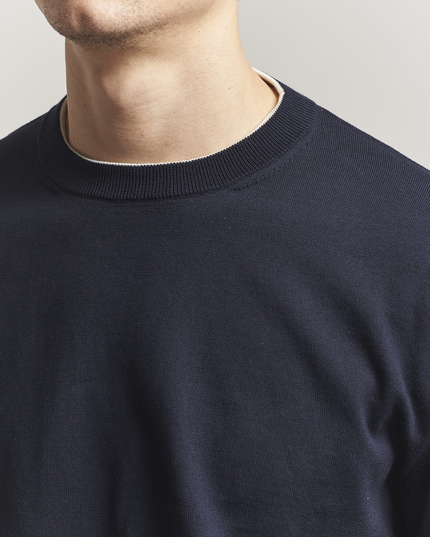 Heren | Truien | Jil Sander | Fine Cotton Contrast Pullover Navy