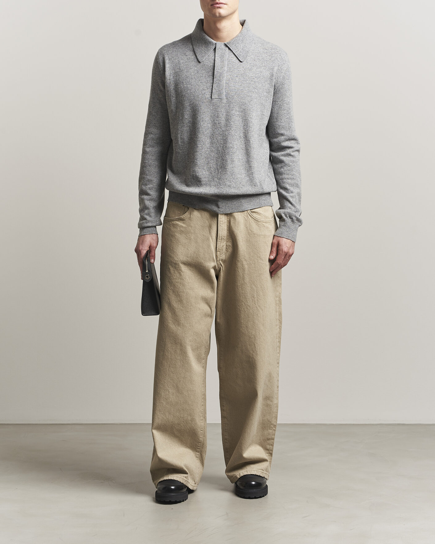 Heren | Truien | Jil Sander | Long Sleeve Knitted Wool Polo Grey Melange