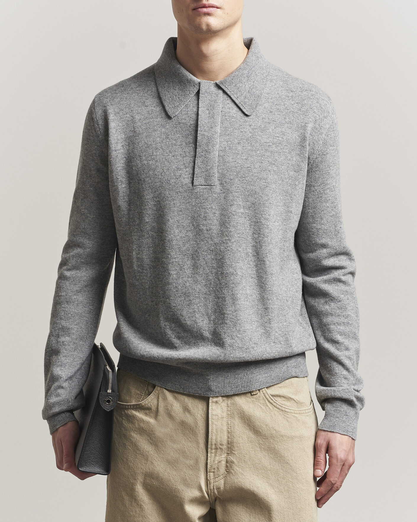 Heren | Truien | Jil Sander | Long Sleeve Knitted Wool Polo Grey Melange