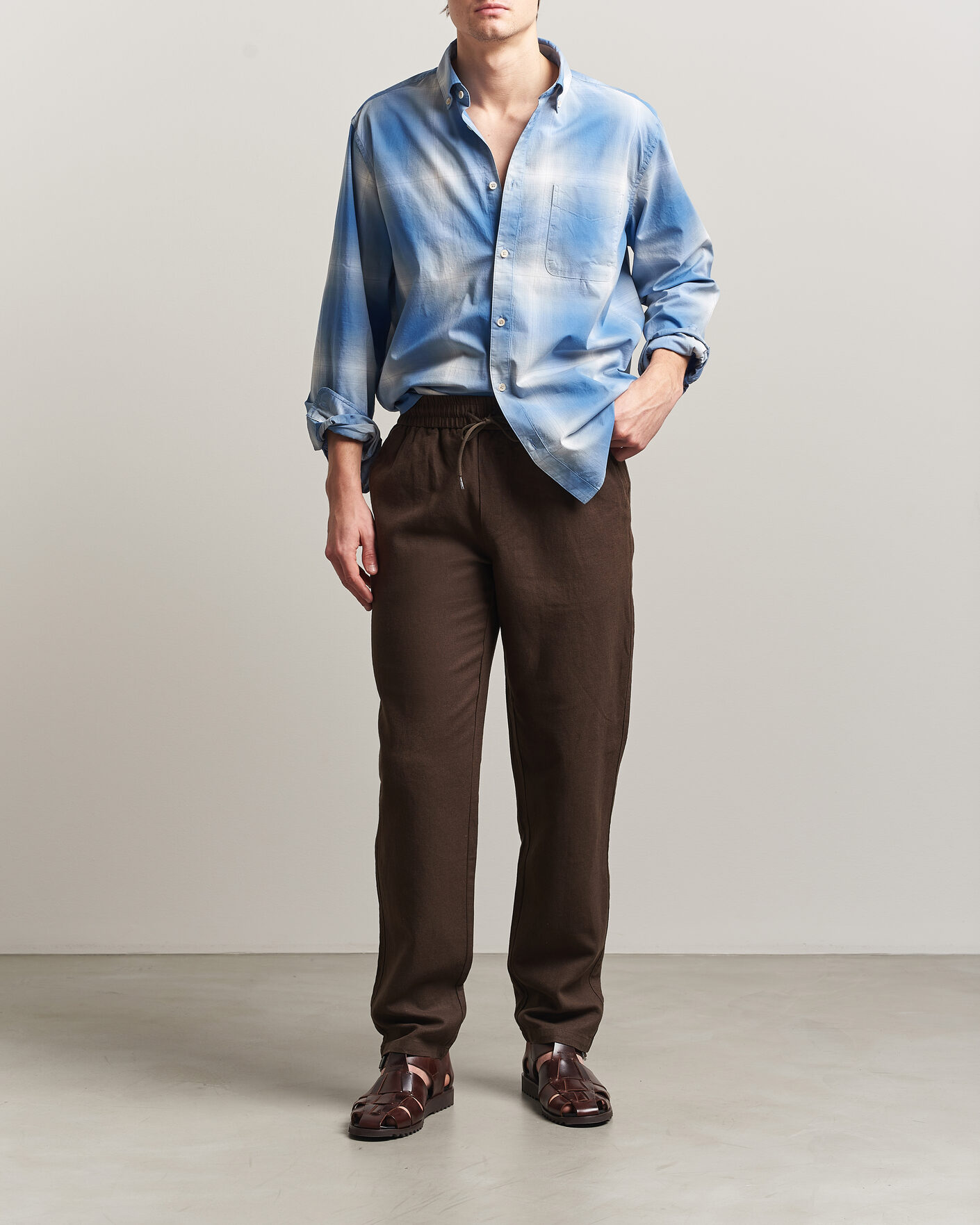 Heren | Broeken | LES DEUX | Patrick Heavy Linen/Cotton Pants Brown