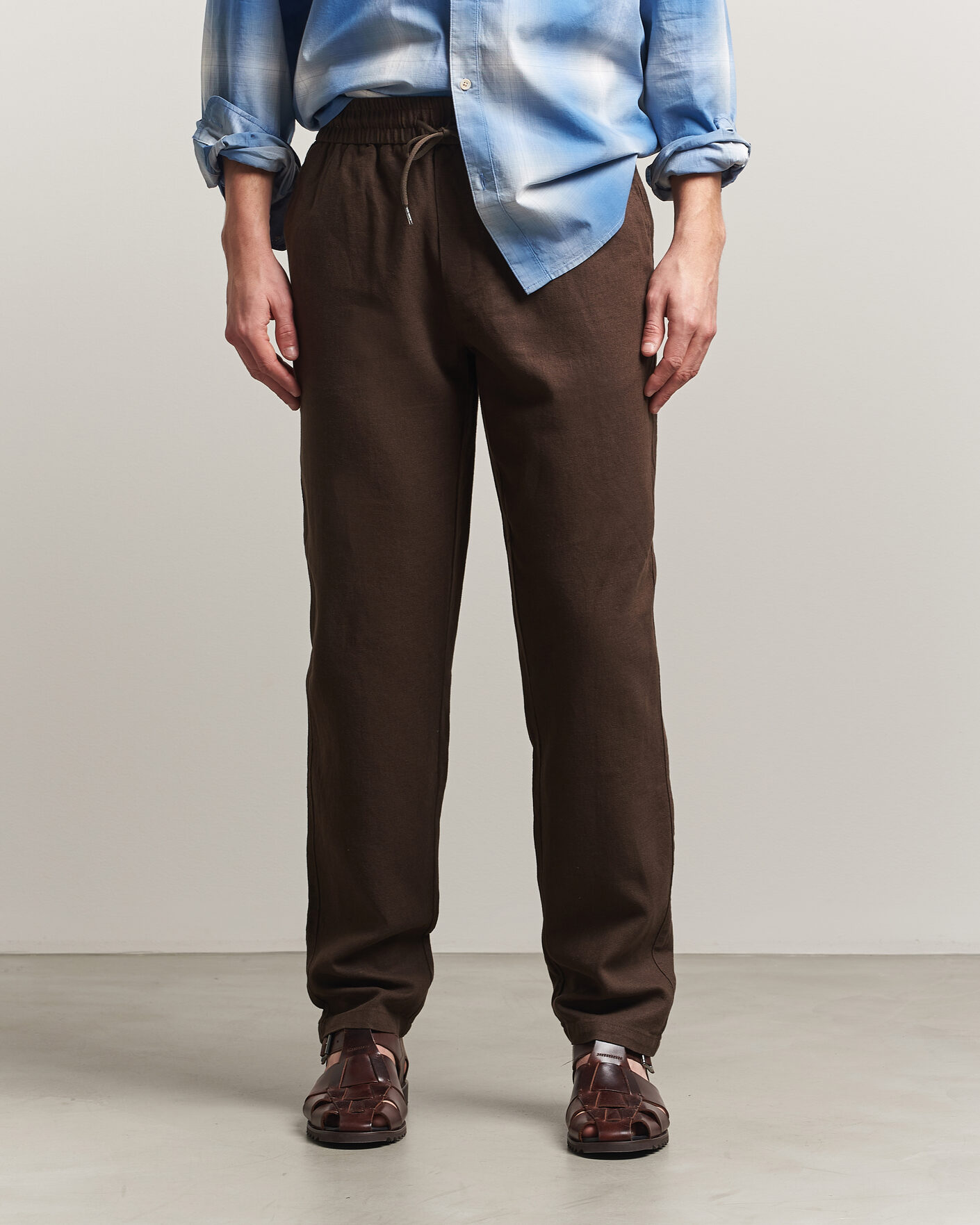 Heren | Broeken | LES DEUX | Patrick Heavy Linen/Cotton Pants Brown