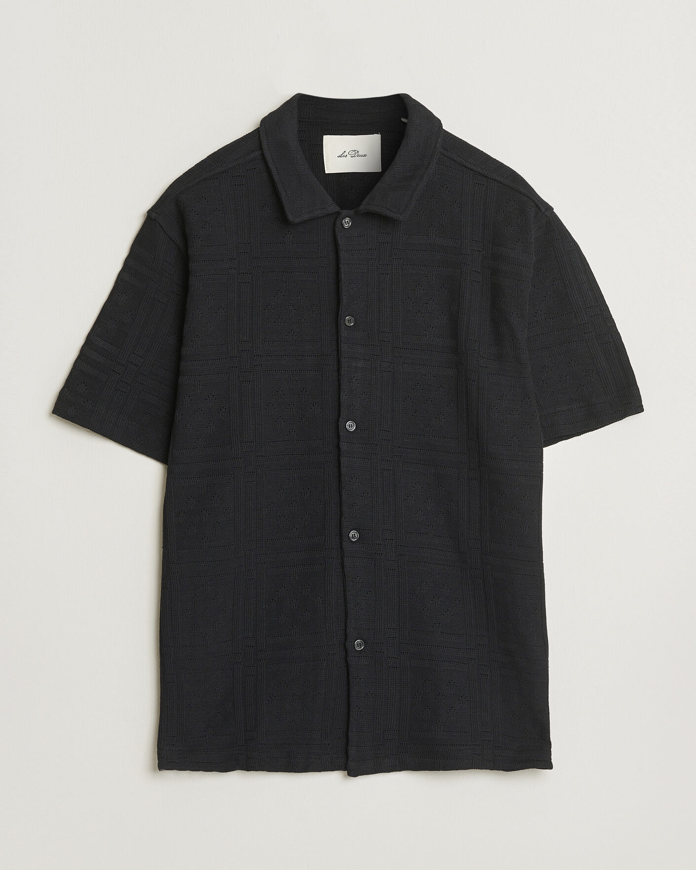Heren | Overhemden | LES DEUX | Hector Pointelle Short Sleeve Shirt Black