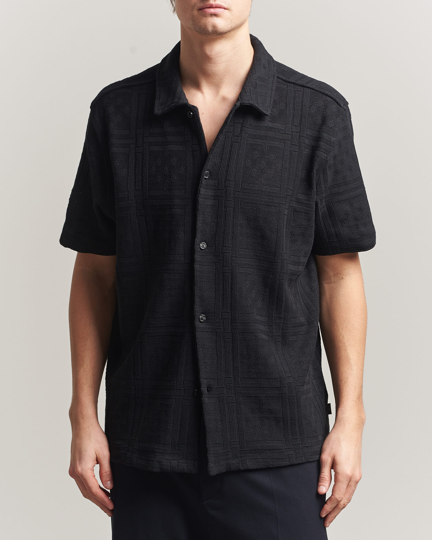 Heren | Overhemden | LES DEUX | Hector Pointelle Short Sleeve Shirt Black