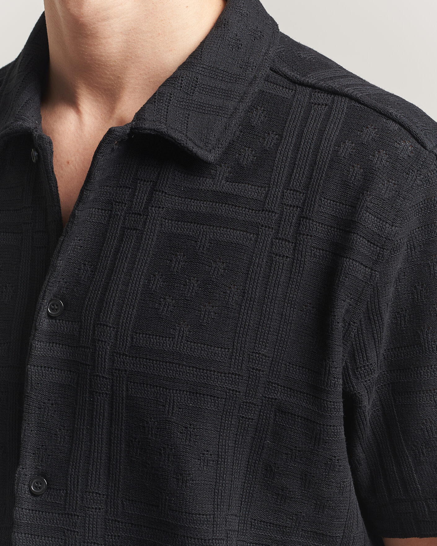 Heren | Overhemden | LES DEUX | Hector Pointelle Short Sleeve Shirt Black