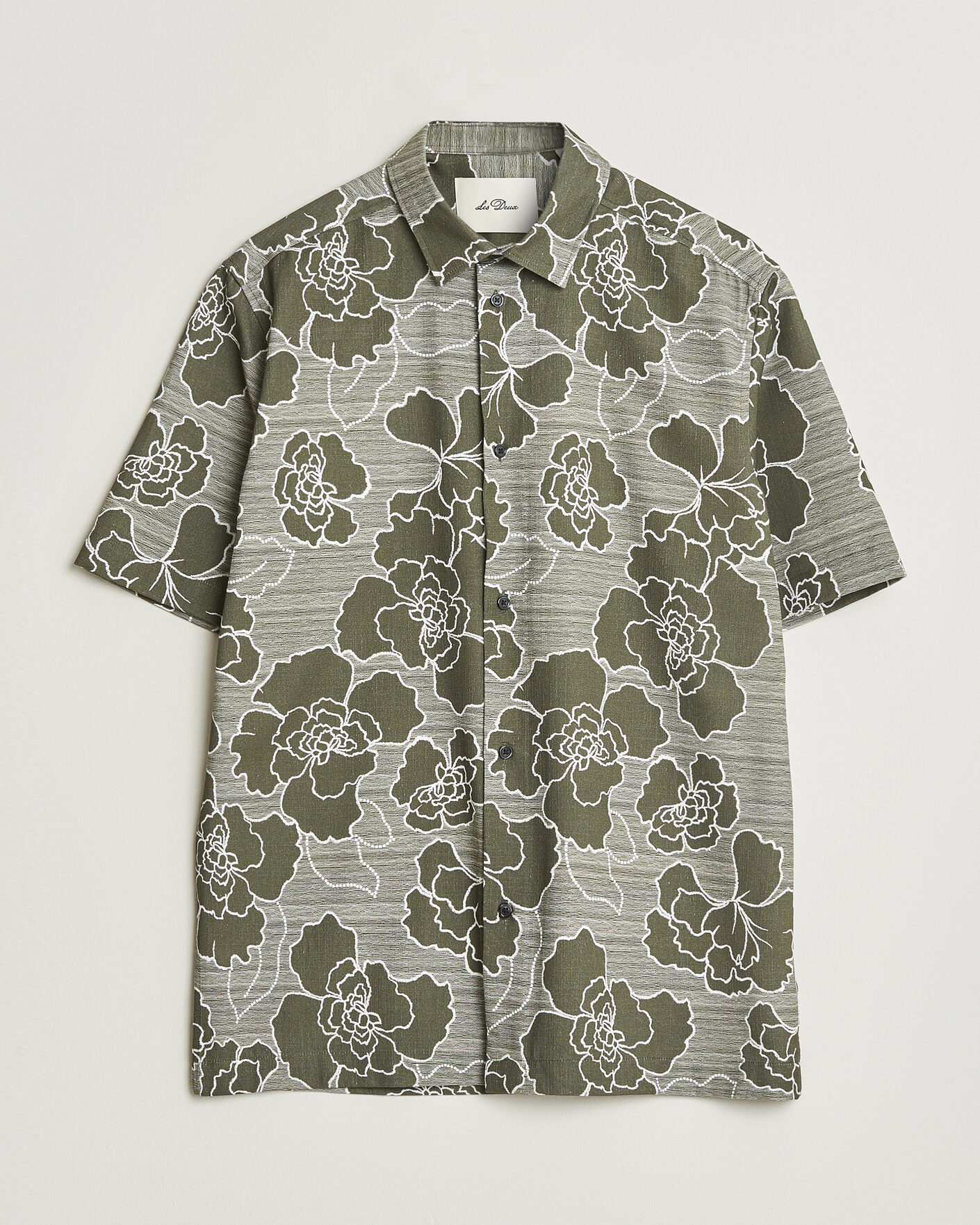 Heren | Overhemden | LES DEUX | Charlie Poppy AOP Short Sleeve Shirt Olive Night