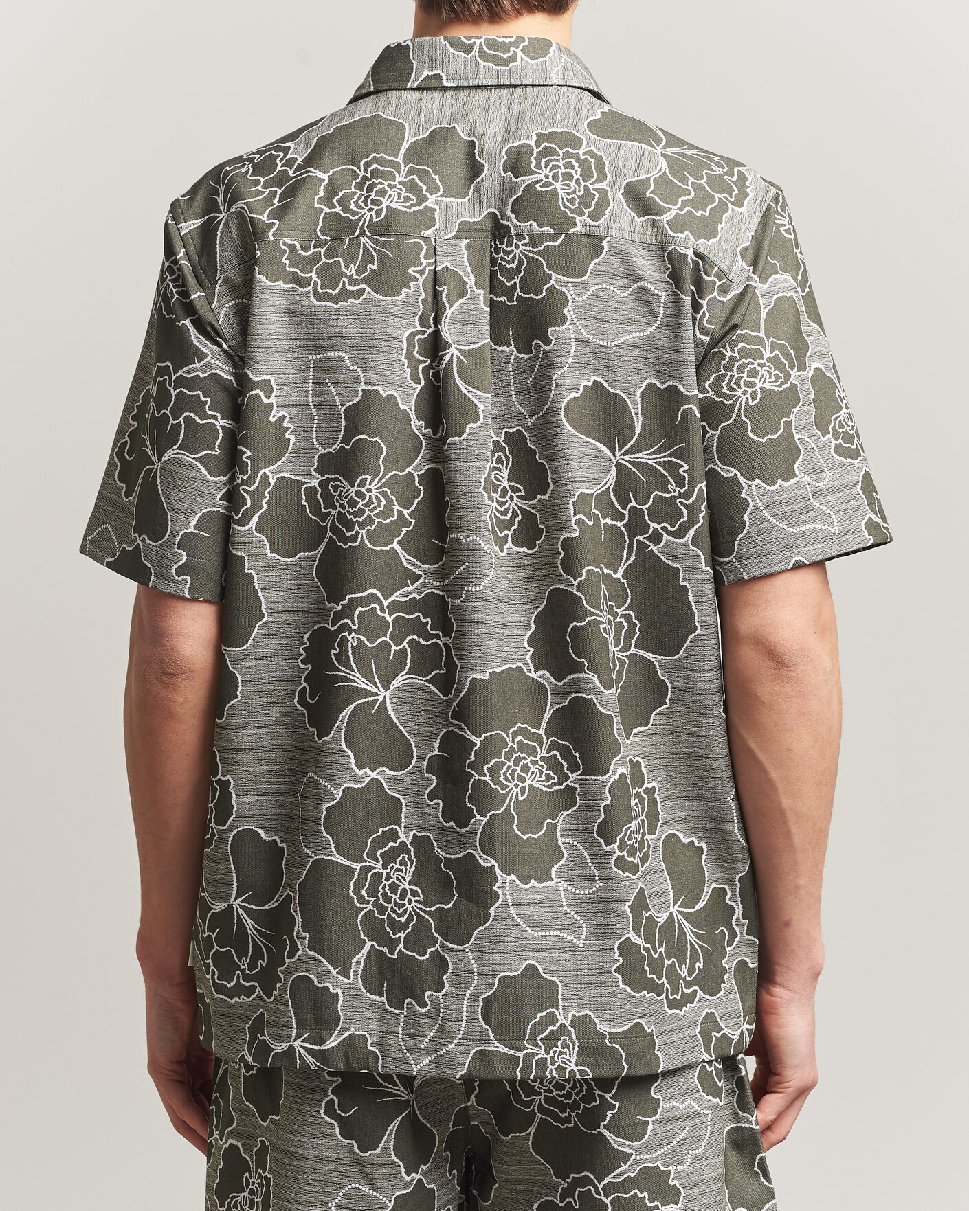 Heren | Overhemden | LES DEUX | Charlie Poppy AOP Short Sleeve Shirt Olive Night