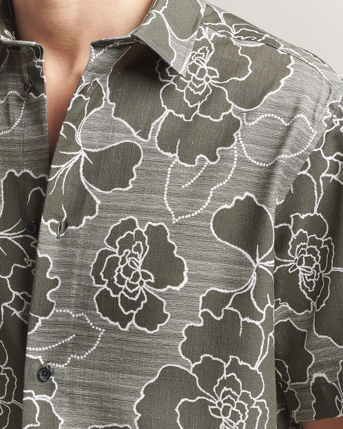 Heren | Overhemden | LES DEUX | Charlie Poppy AOP Short Sleeve Shirt Olive Night