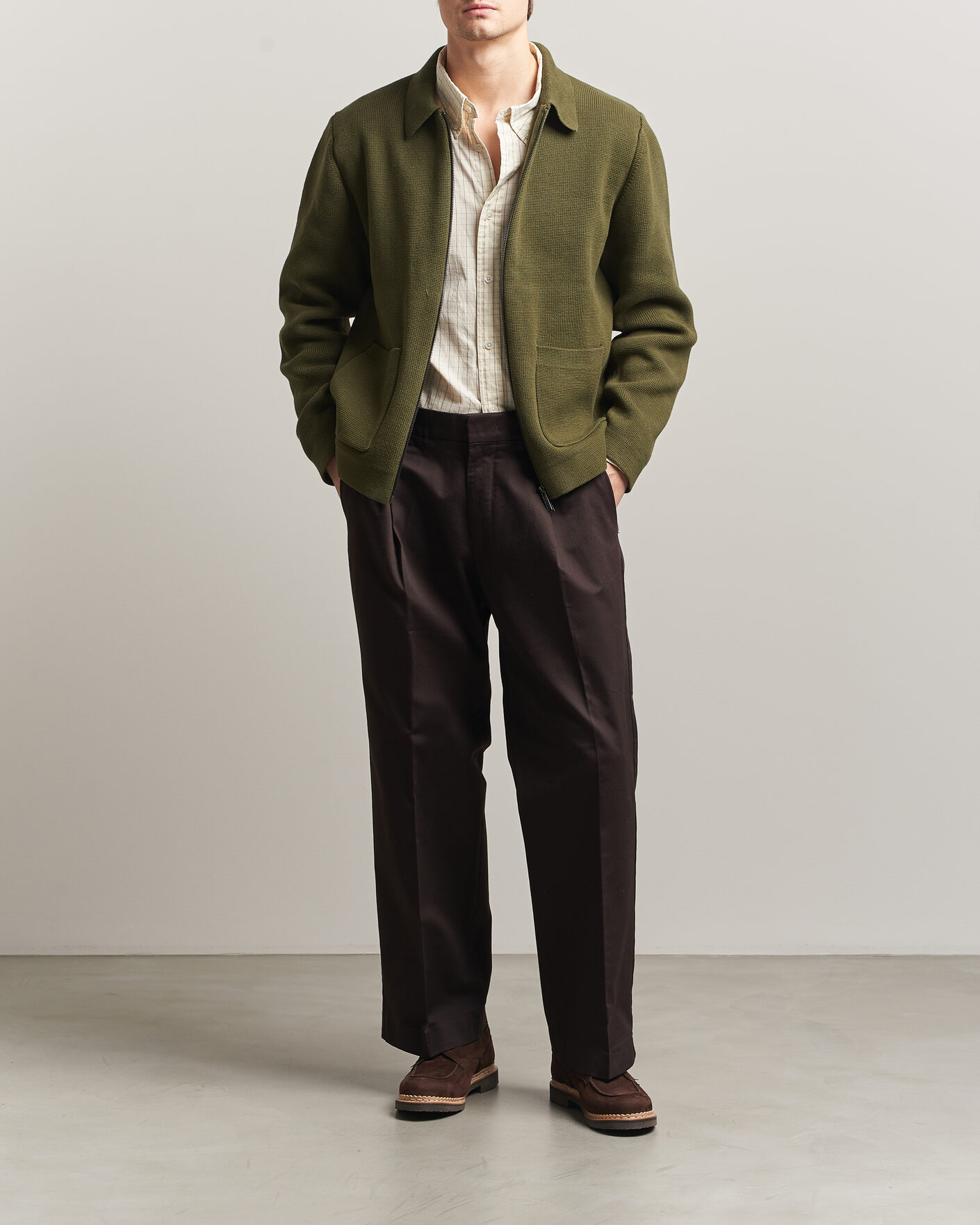 Heren | Truien | LES DEUX | Fisher Cotton Milano Zip Olive Night