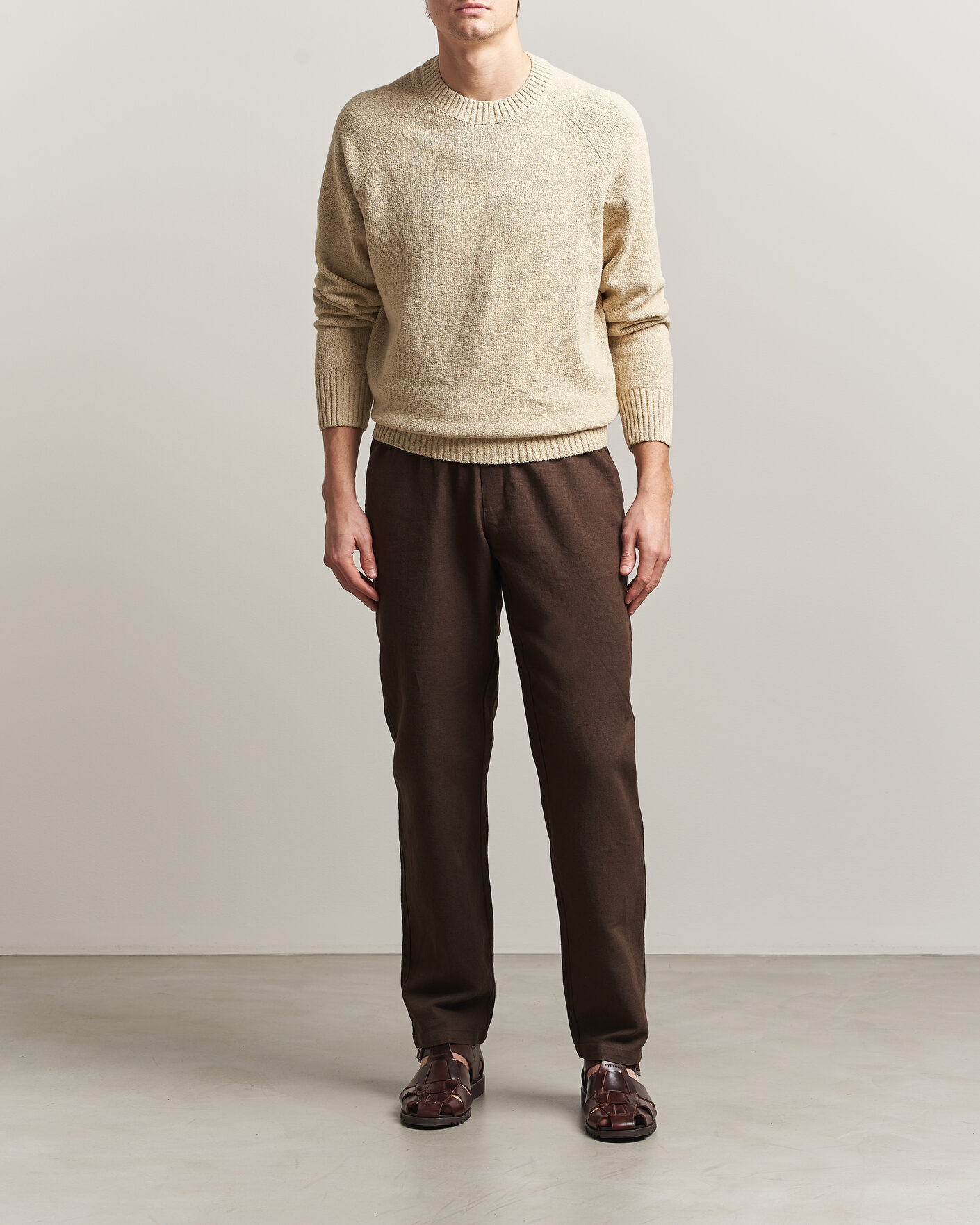 Heren | Truien | LES DEUX | Brad Knitted Roundneck Oyster Grey/White