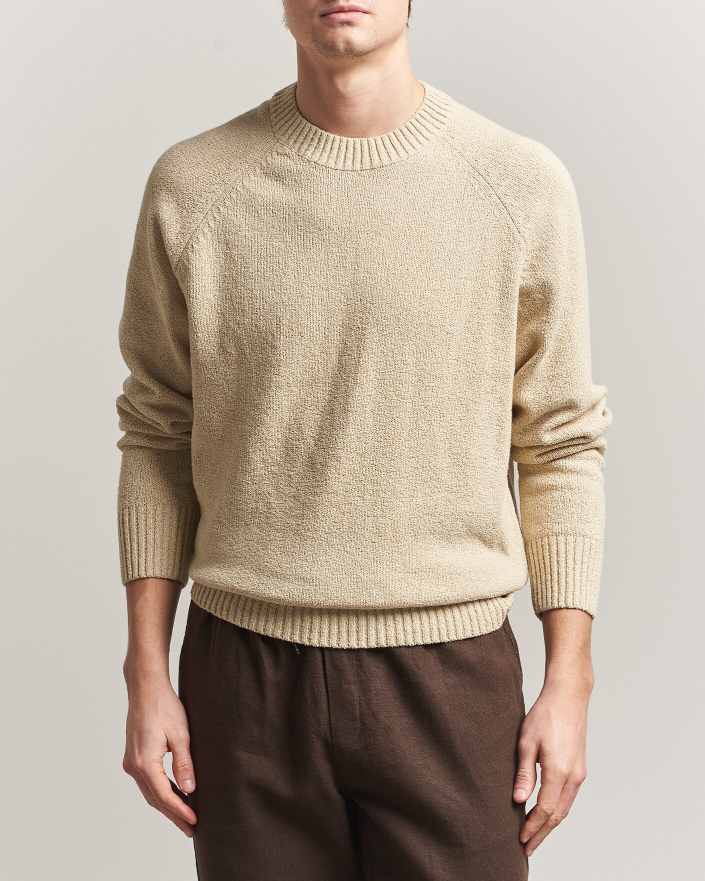 Heren | Truien | LES DEUX | Brad Knitted Roundneck Oyster Grey/White