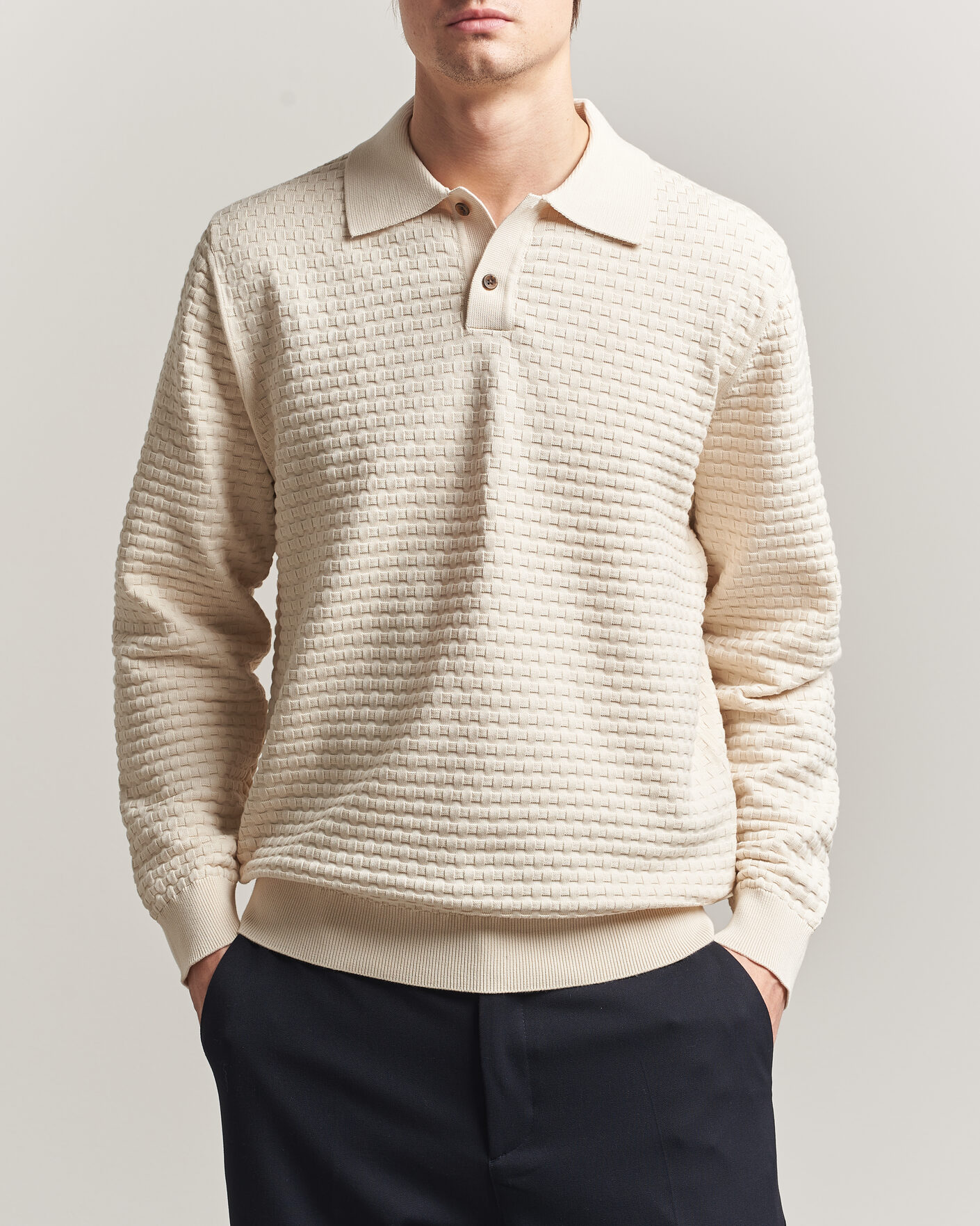 Heren | Truien | LES DEUX | Billy Weave Knitted Polo Light Ivory