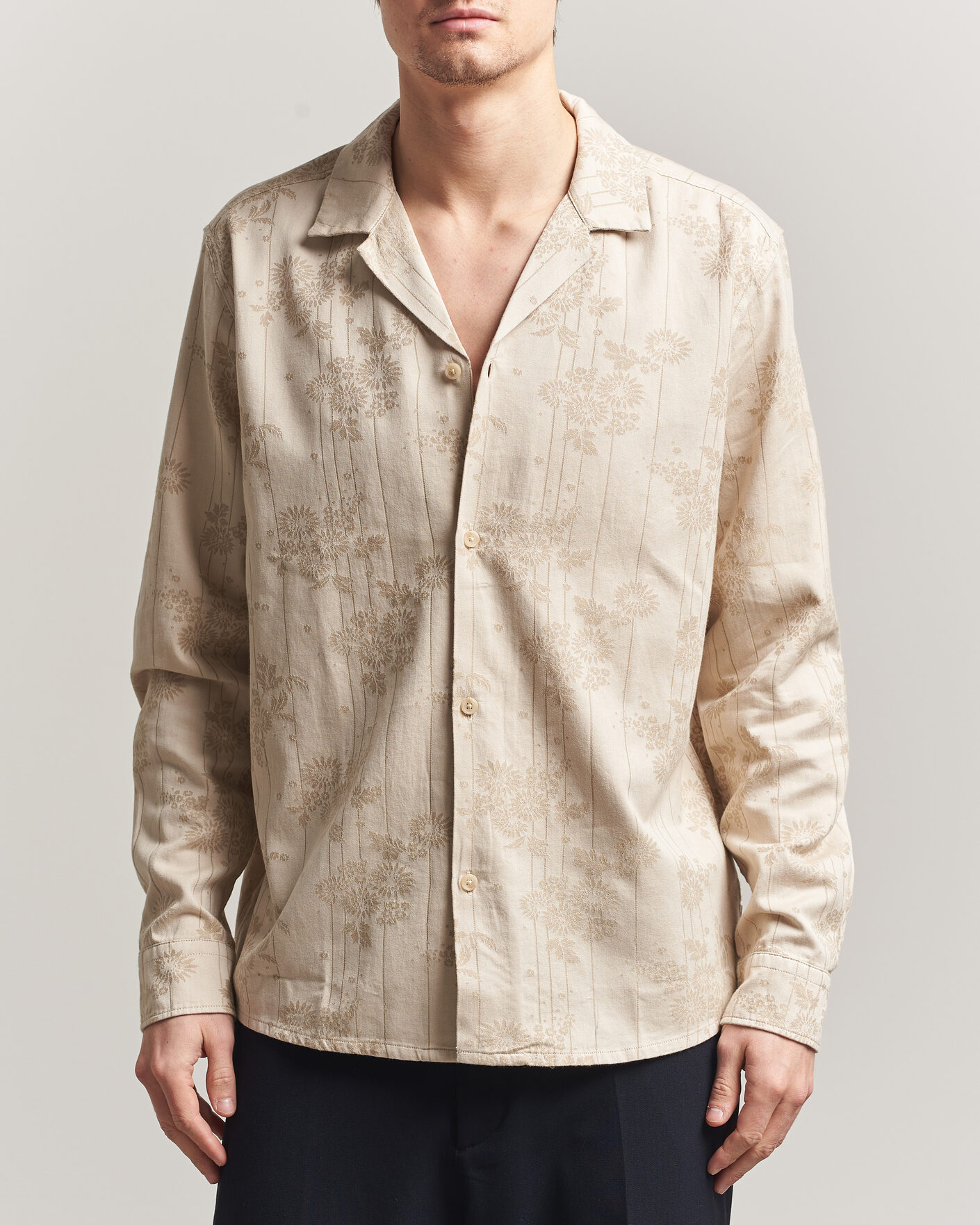 Heren | Overhemden | LES DEUX | Jasper Flower Jaquard Shirt Oyster Grey/White