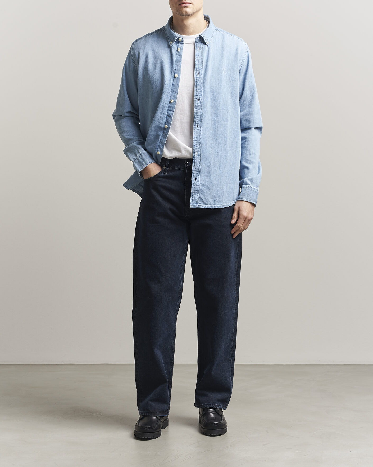 Heren | Overhemden | LES DEUX | Konrad Denim Shirt Light Indigo Wash