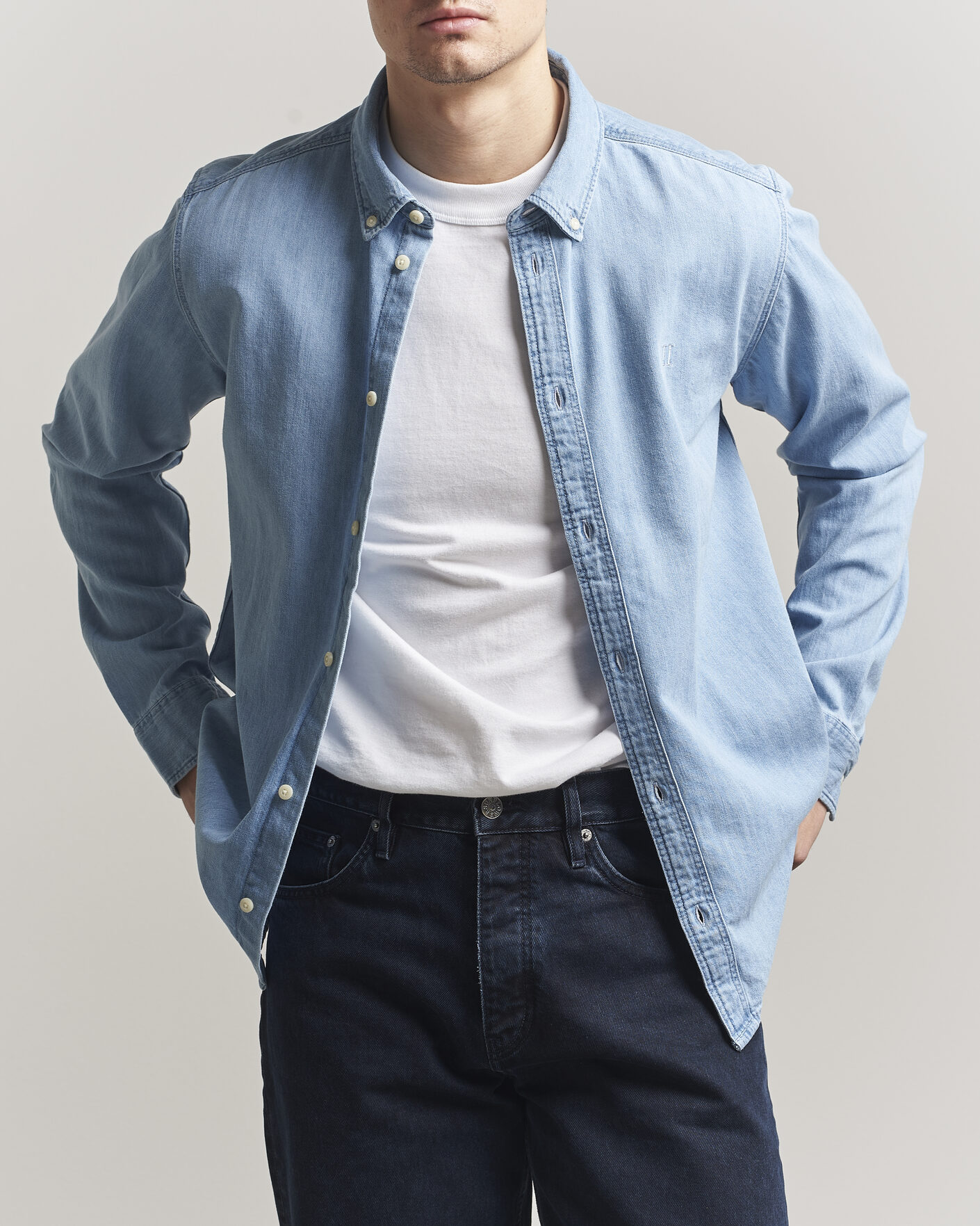 Heren | Overhemden | LES DEUX | Konrad Denim Shirt Light Indigo Wash