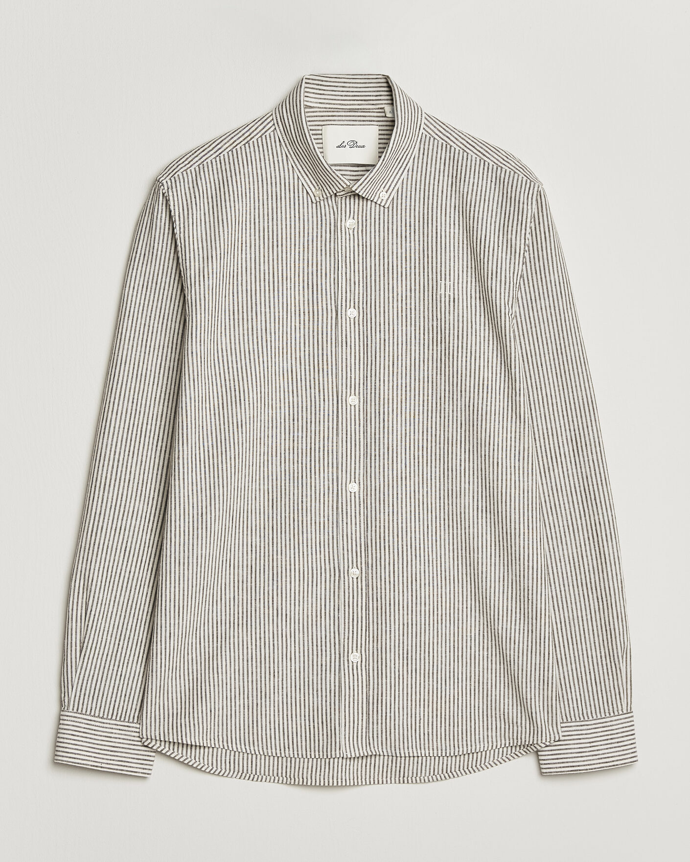 Heren | Overhemden | LES DEUX | Konrad Striped Cotton/Linen Shirt Teak Brown