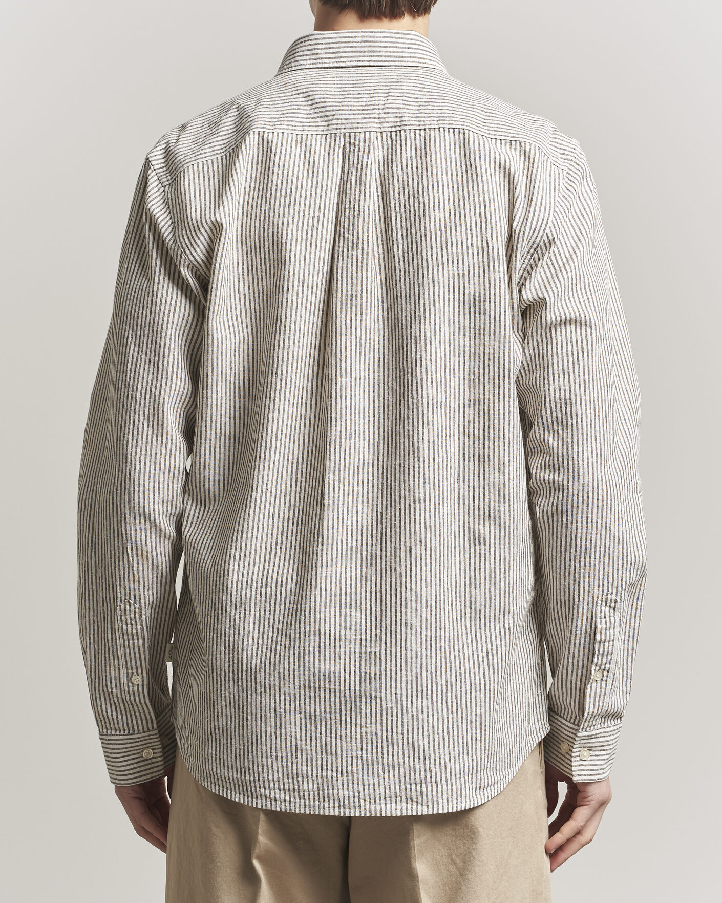 Heren | Overhemden | LES DEUX | Konrad Striped Cotton/Linen Shirt Teak Brown