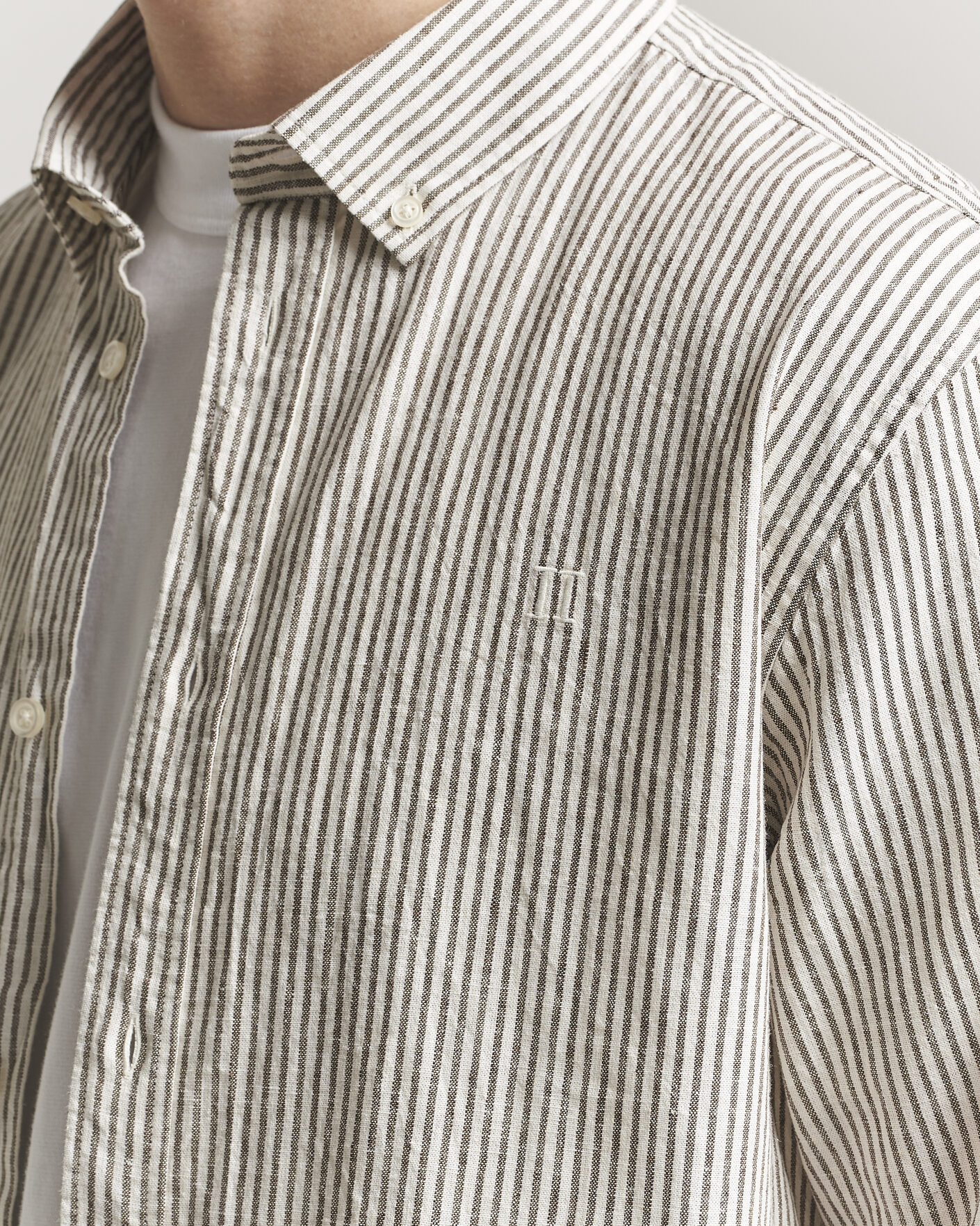 Heren | Overhemden | LES DEUX | Konrad Striped Cotton/Linen Shirt Teak Brown