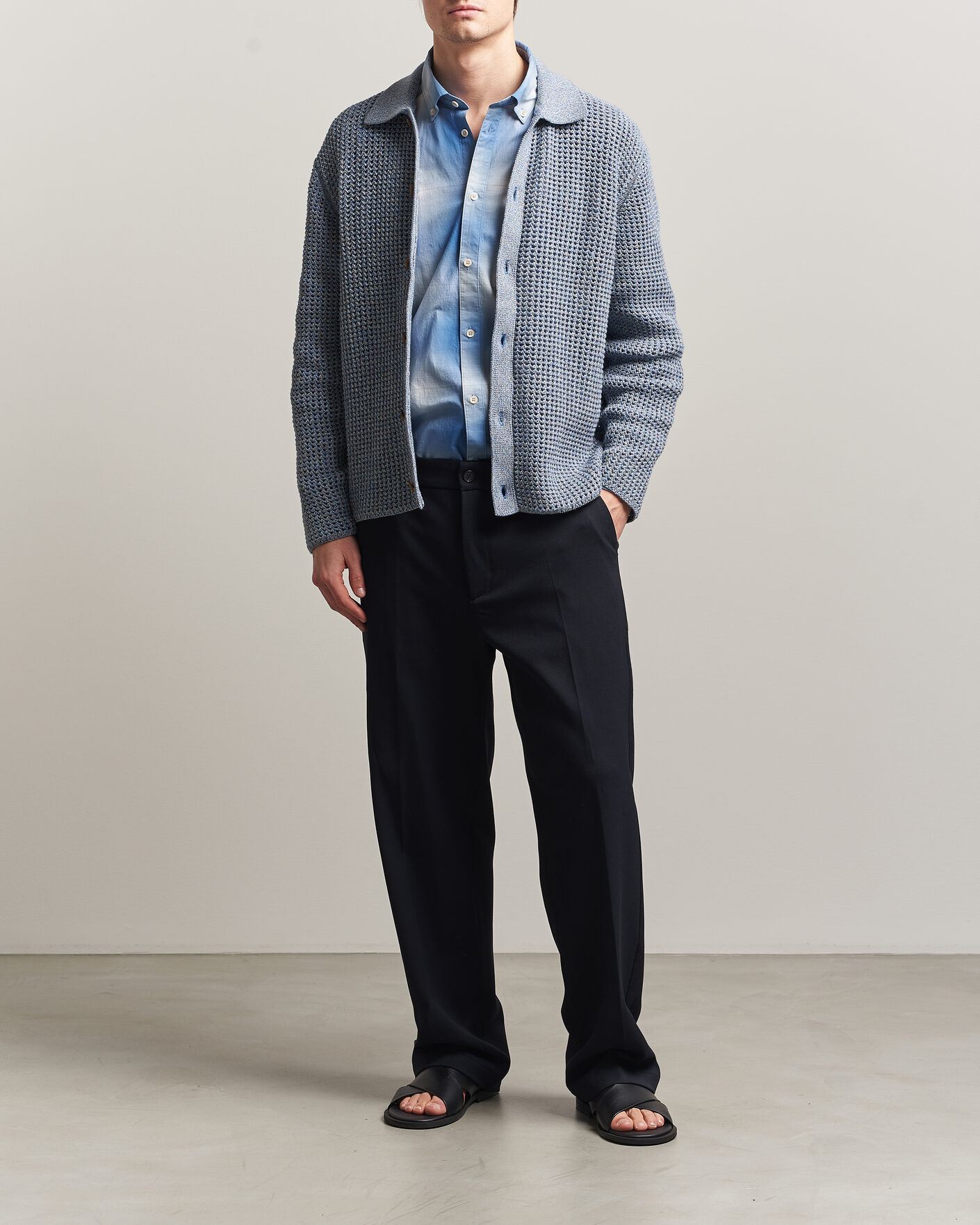 Heren | Truien | LES DEUX | Gerald Knitted Shirt Dark Denim Blue