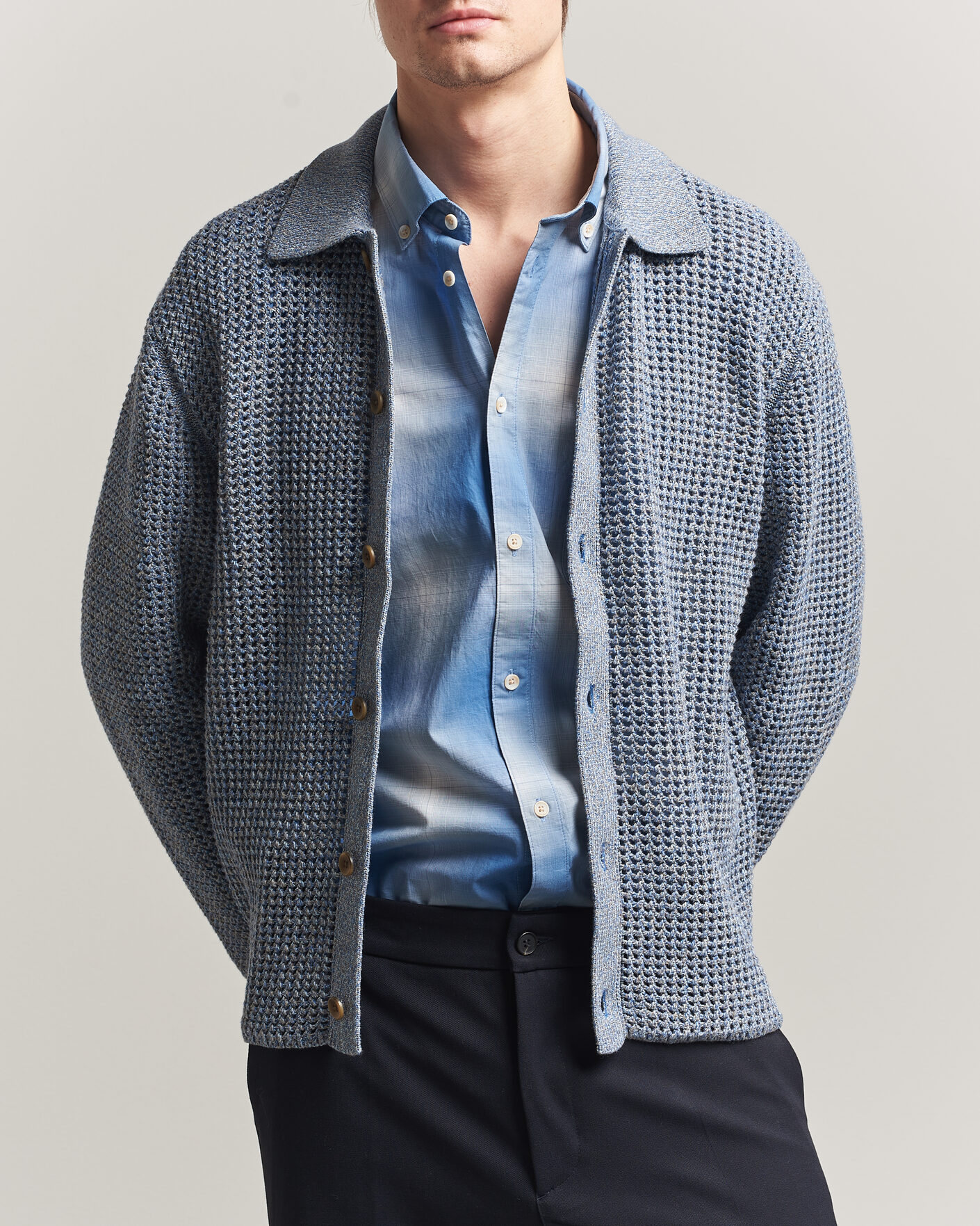Heren | Truien | LES DEUX | Gerald Knitted Shirt Dark Denim Blue