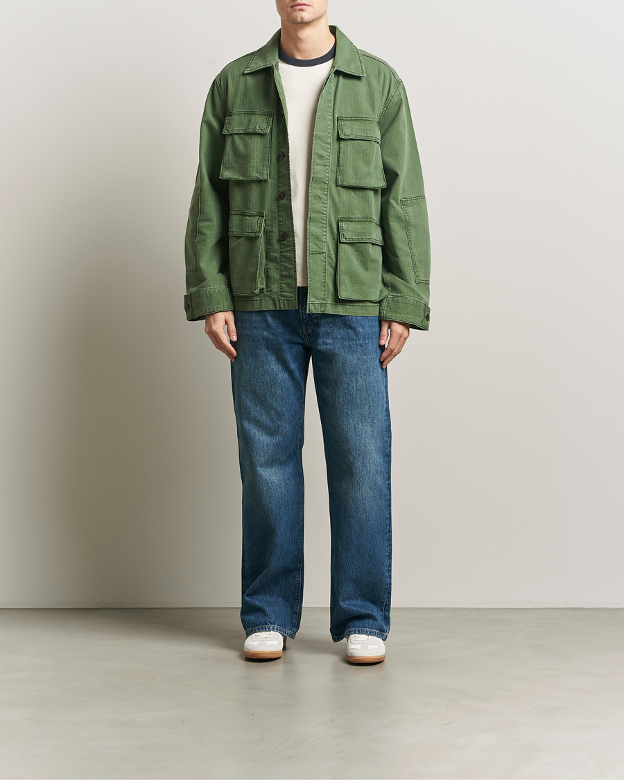 Heren | Jassen | Jeanerica | Luc Herringbone Shirt Jacket Chevron Green