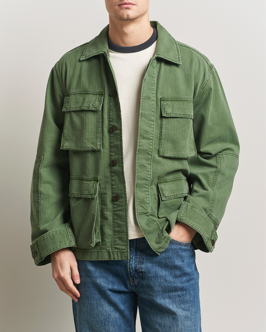 Heren | Jassen | Jeanerica | Luc Herringbone Shirt Jacket Chevron Green