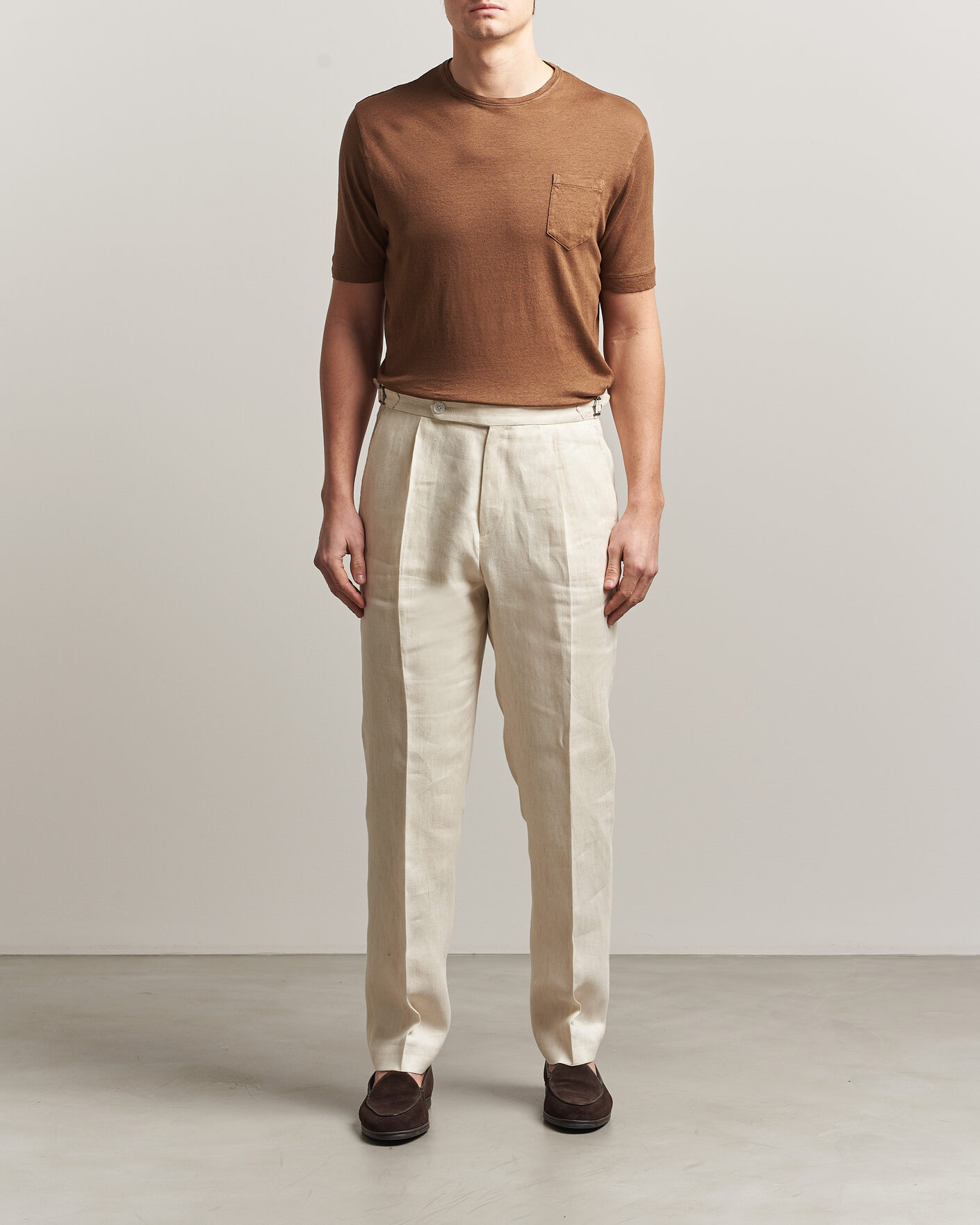 Heren | T-shirts | Massimo Alba | Panarea Cotton/Linen T-Shirt Wood