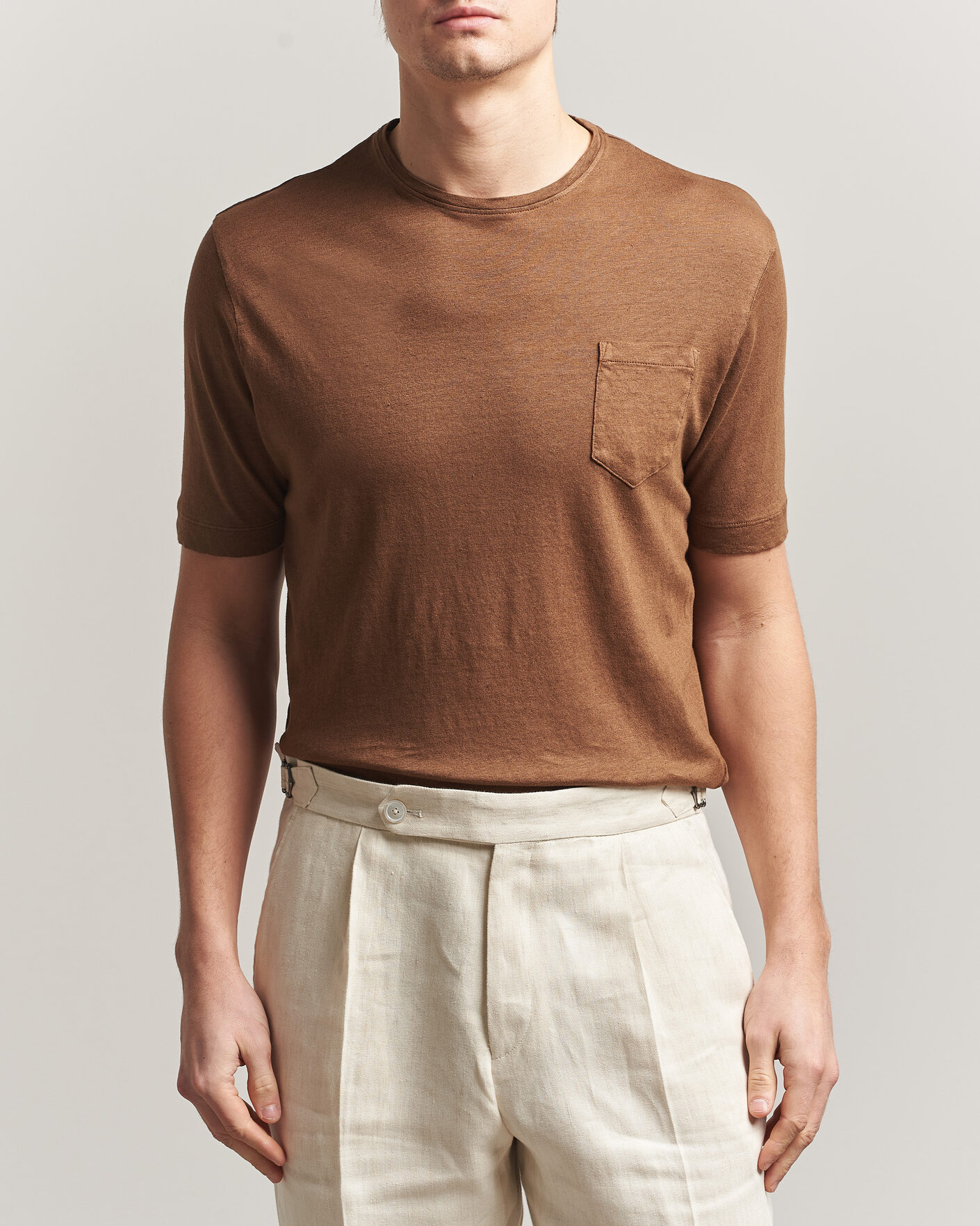 Heren | T-shirts | Massimo Alba | Panarea Cotton/Linen T-Shirt Wood