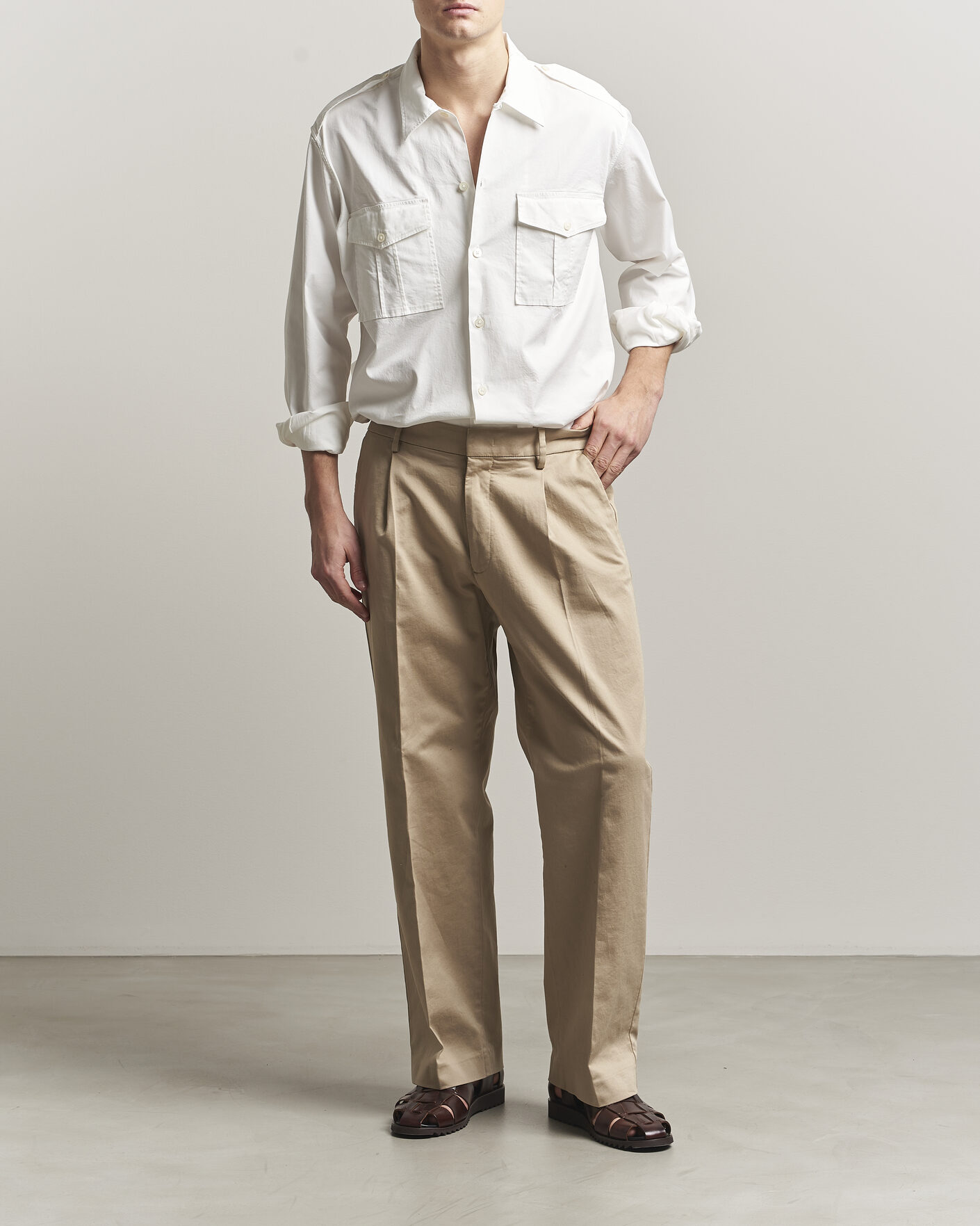 Heren | Overhemden | Massimo Alba | Army Double Pocket Shirt White