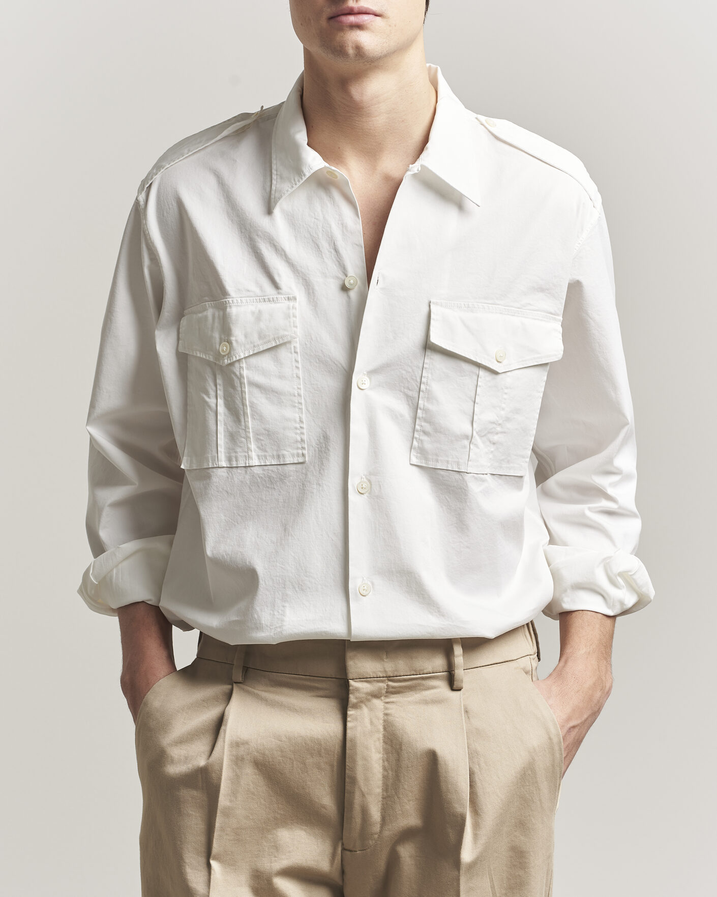 Heren | Overhemden | Massimo Alba | Army Double Pocket Shirt White