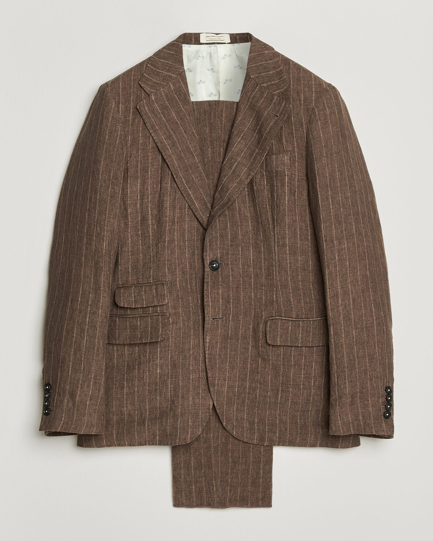 Heren | Pakken | Massimo Alba | Sloop Linen Suit Brown Pinstripe