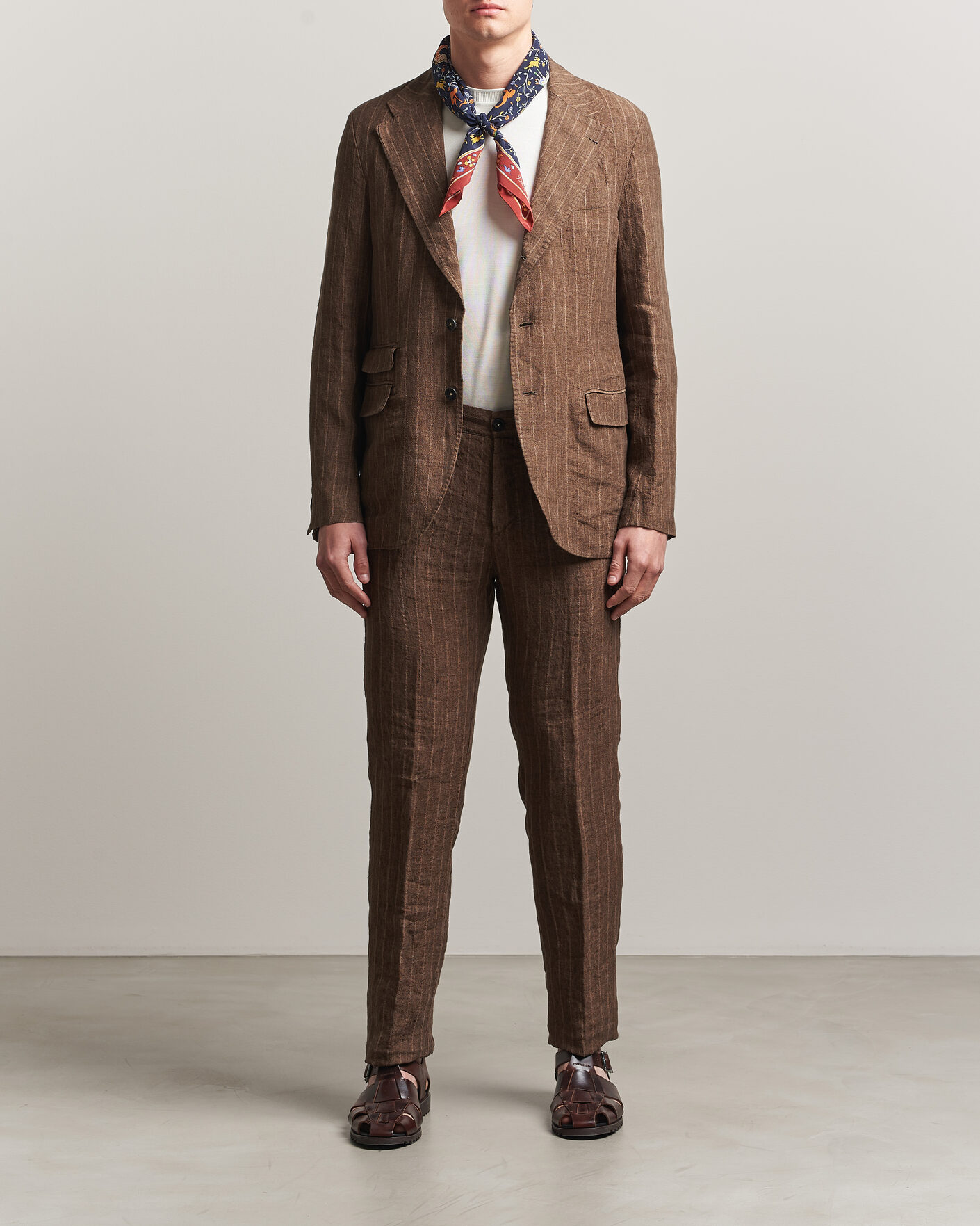 Heren | Pakken | Massimo Alba | Sloop Linen Suit Brown Pinstripe