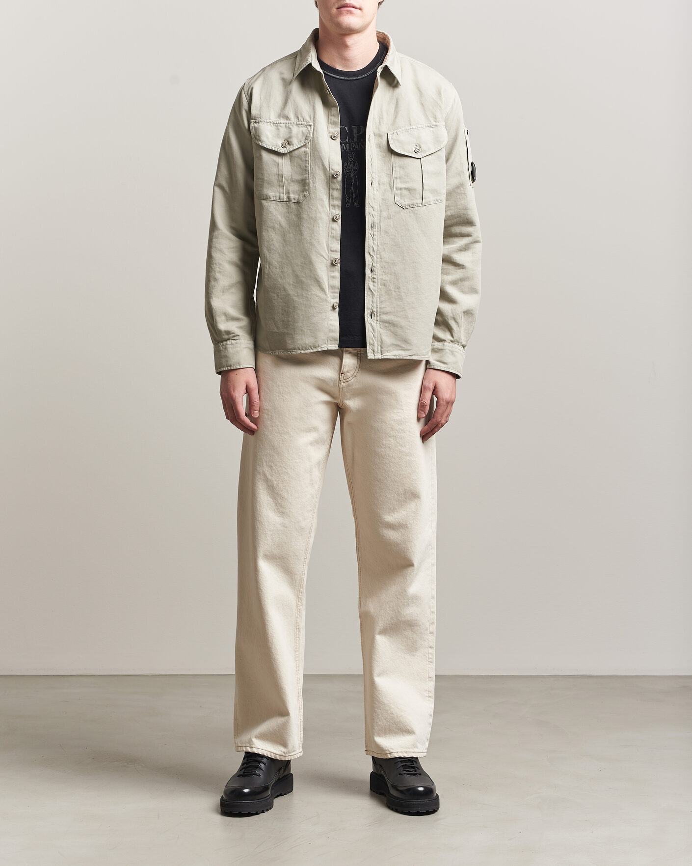 Heren | Overhemden | C.P. Company | Cotton/Linen Pocket Shirt Light Grey