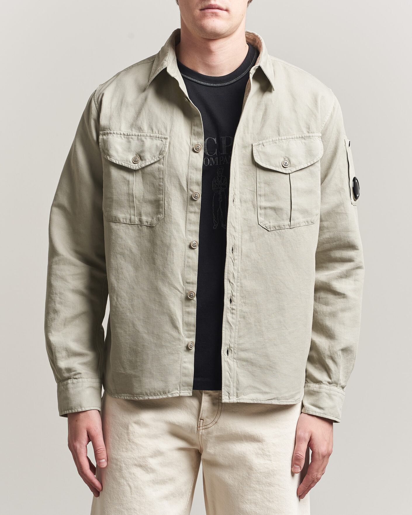 Heren | Overhemden | C.P. Company | Cotton/Linen Pocket Shirt Light Grey