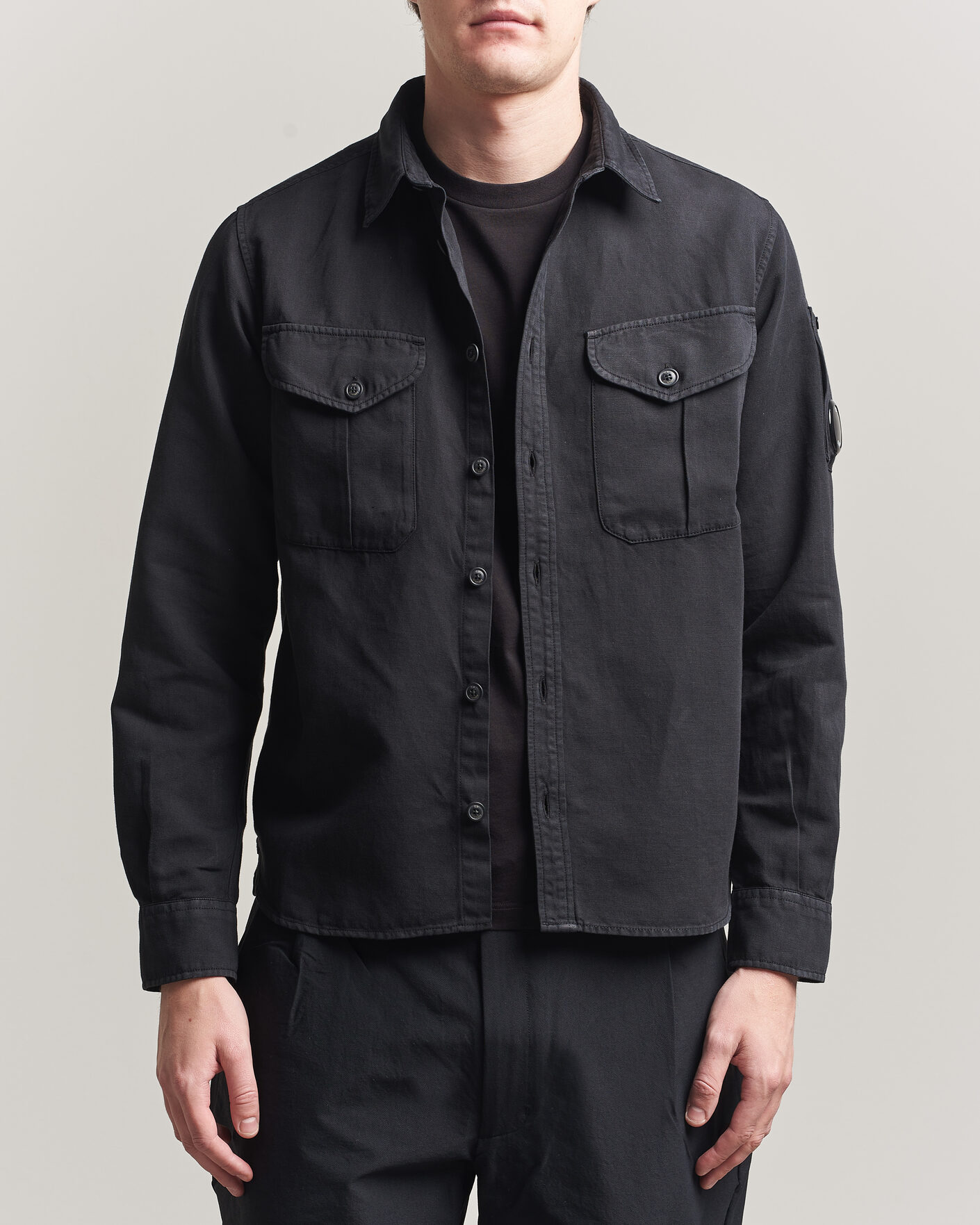Heren | Overhemden | C.P. Company | Cotton/Linen Pocket Shirt Black