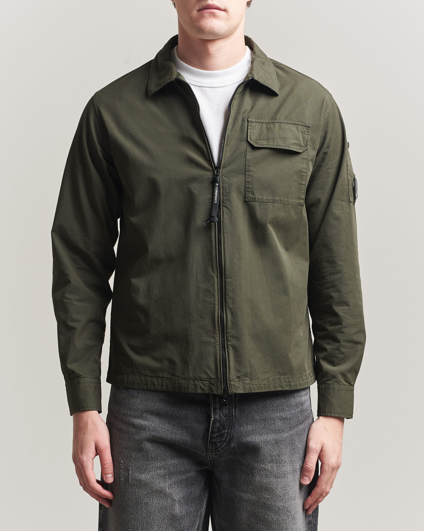 Heren | Overhemden | C.P. Company | Garment Dyed Gabardine Zip Overshirt Dark Green