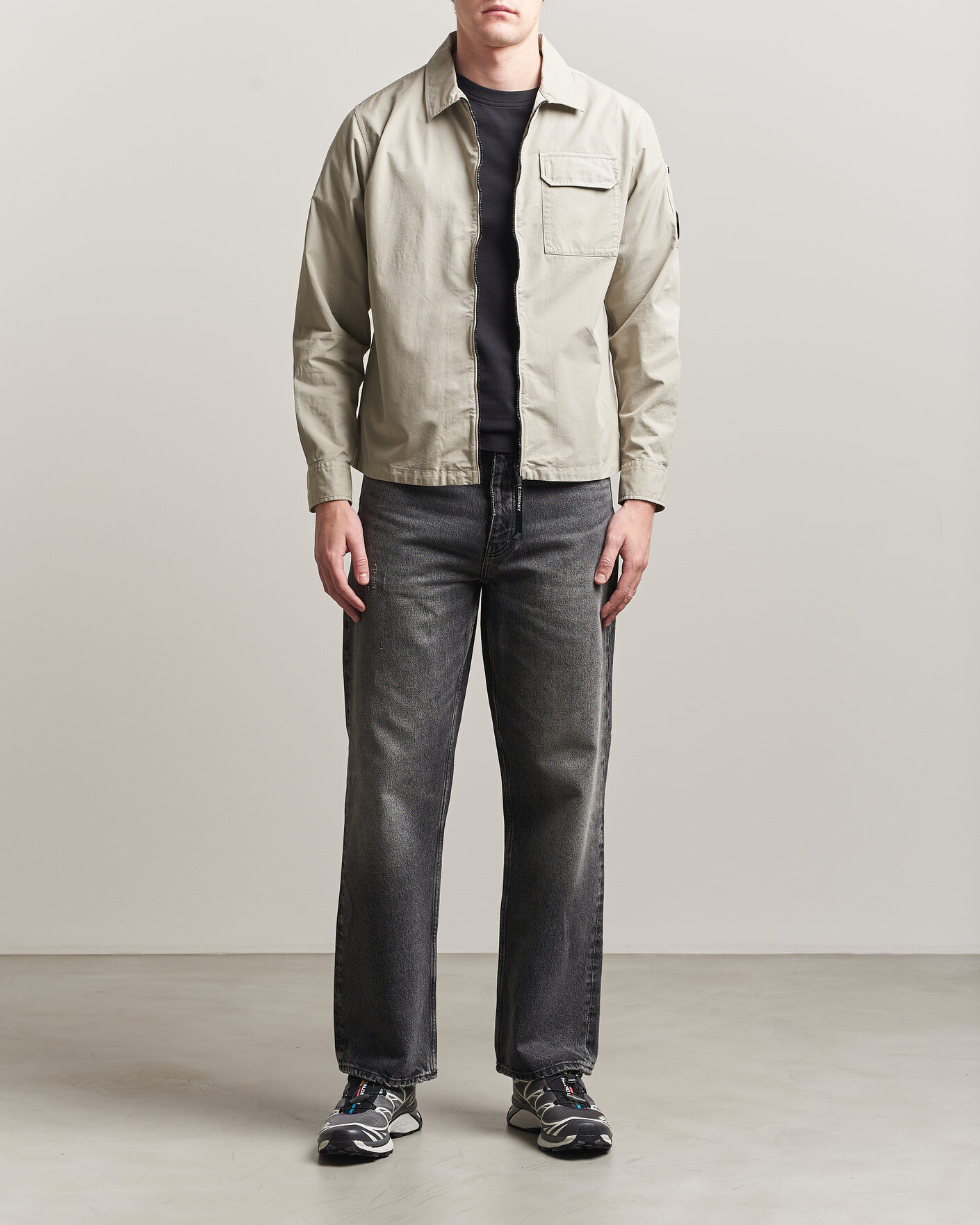Heren | Overhemden | C.P. Company | Garment Dyed Gabardine Zip Overshirt Light Grey