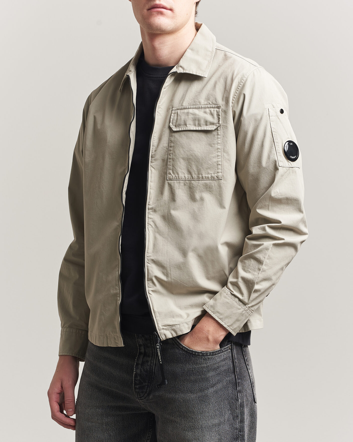 Heren | Overhemden | C.P. Company | Garment Dyed Gabardine Zip Overshirt Light Grey